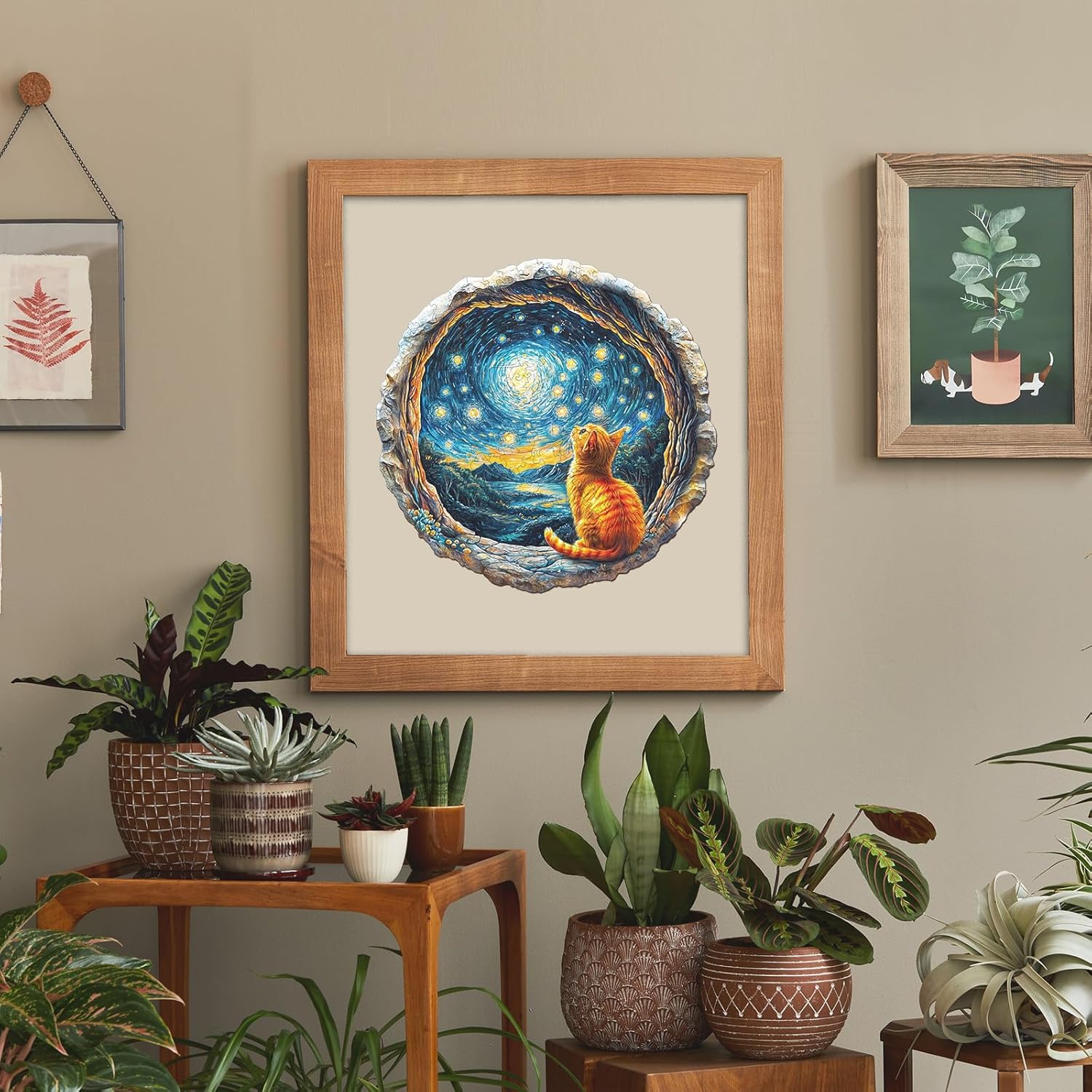 Jigfoxy Wooden Puzzles for Adults, Starry Night Wood Puzzle for Adults, Unique Animal-Shaped Wooden Jigsaw Puzzle, Christmas Thanksgiving Gifts for Family and Friends (S-8.5 * 8.3in-100pcs)