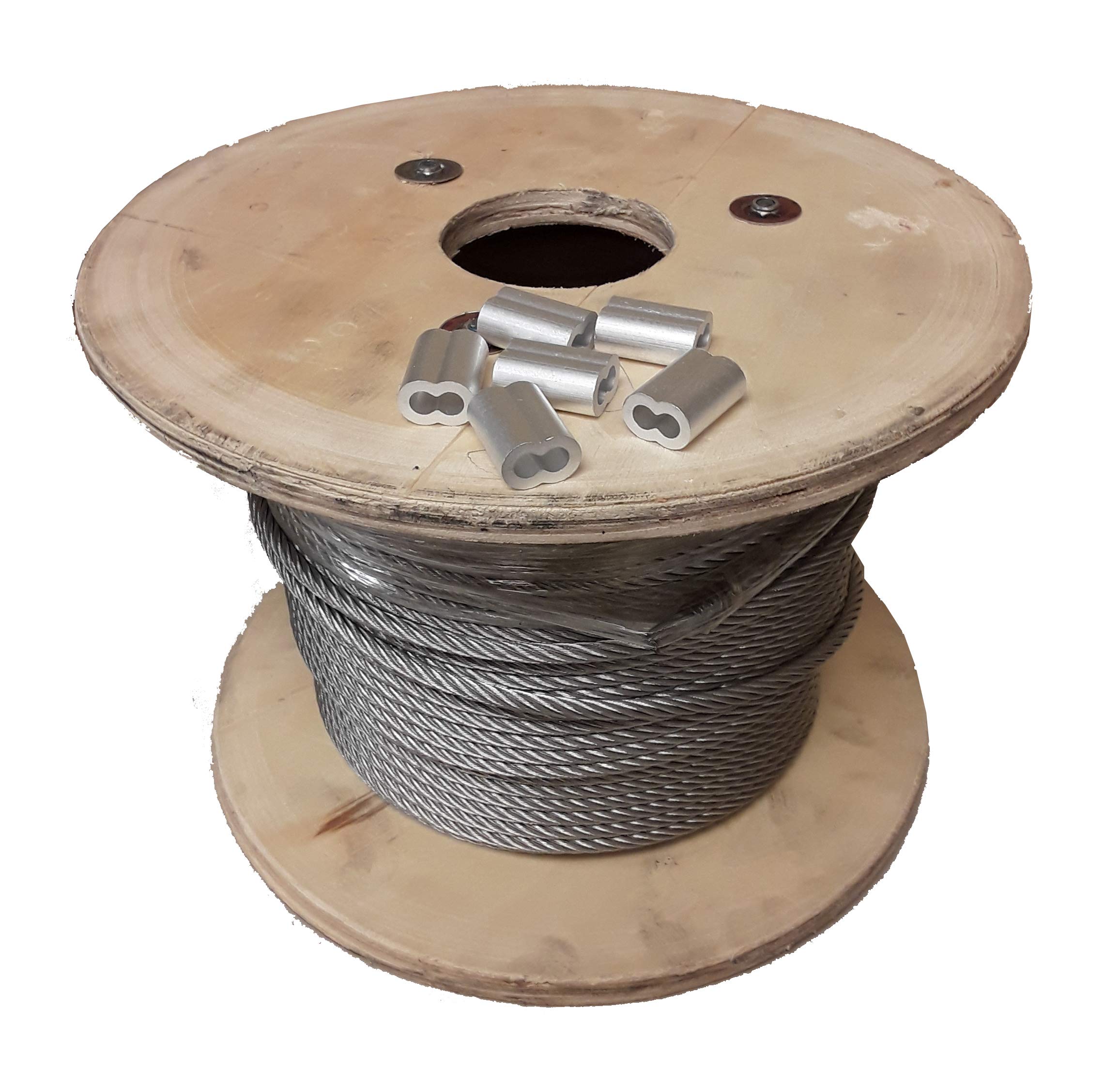 7 x 19 Clear PVC Vinyl Coated Galvanized Aircraft Cable Wire Rope 3/16" - 1/4" 250 ft with Aluminum Sleeves (6 PCS 1/4" Aluminum Sleeves)