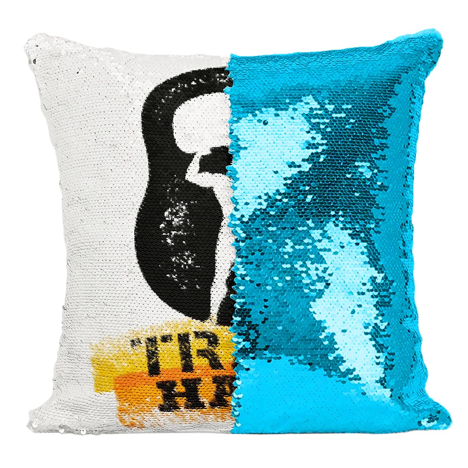 Coussin Paillettes Turquoise Train Hard, le cadeau fitness parfait