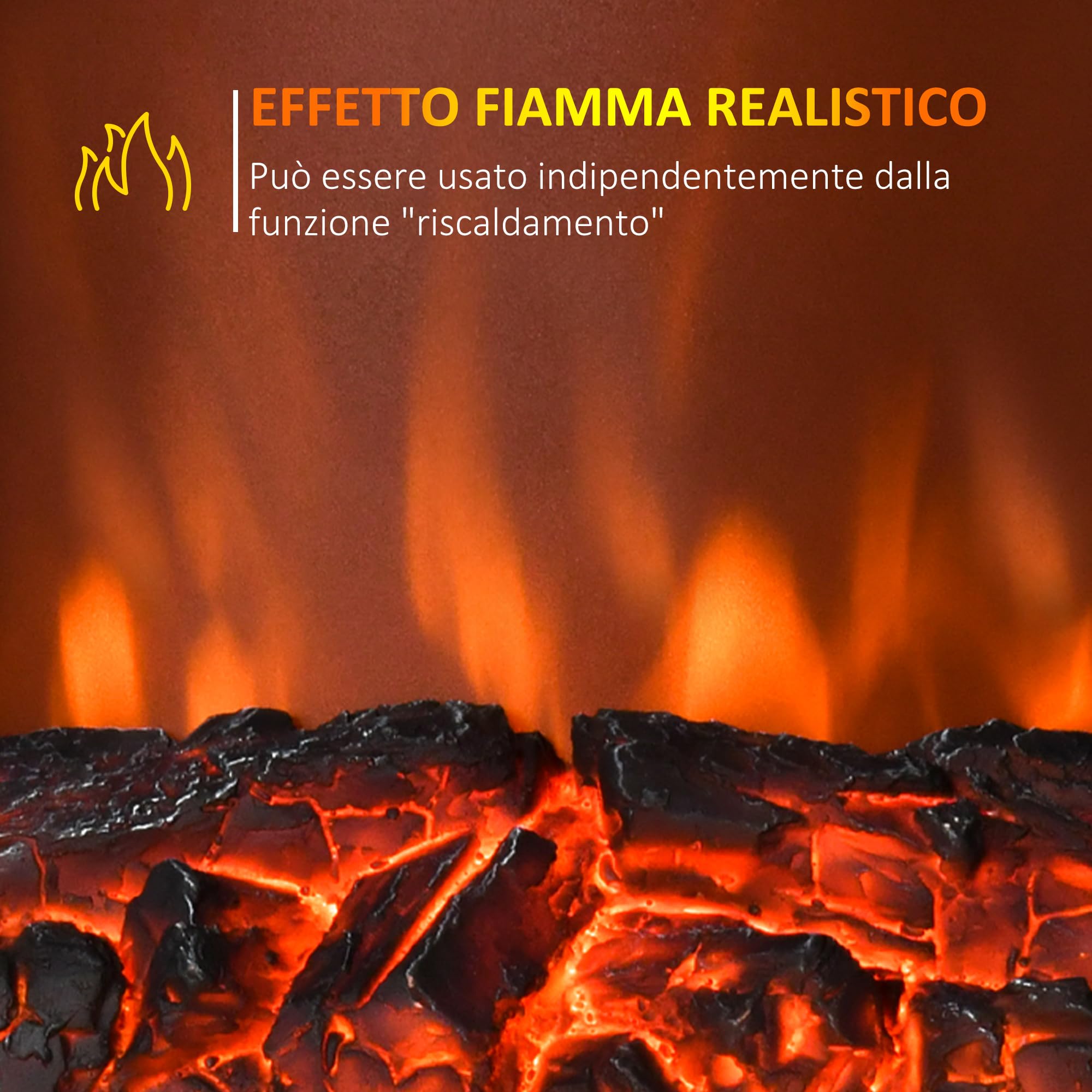 HOMCOM Camino Elettrico da Terra 1000/2000 W, Effetto Fiamma LED, Oro | Caminetto Elettrico, Protezione da Surriscaldamento e Ribaltamento, Riscaldamento Regolabile