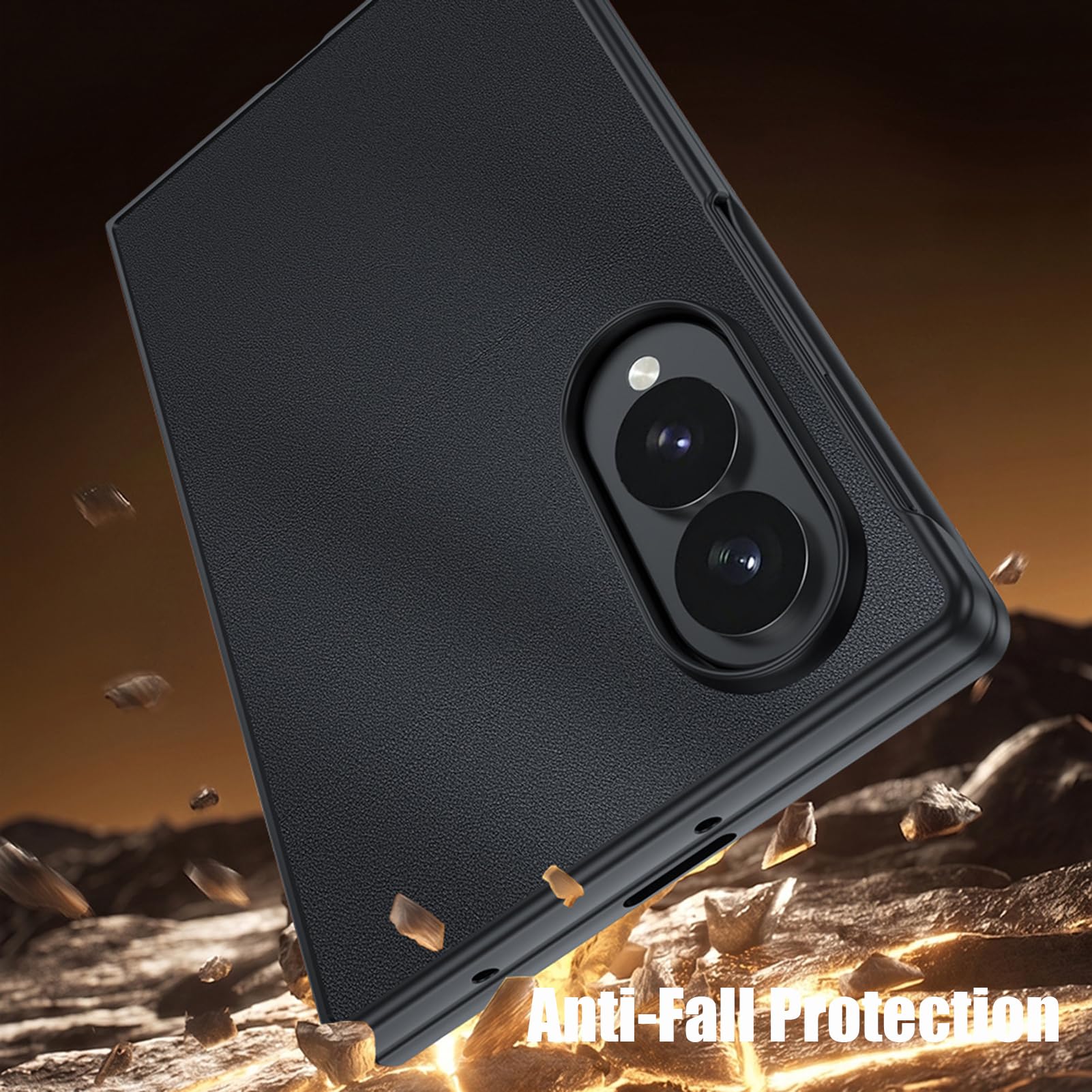 Funda Delgada For Samsung Galaxy Z Fold 8, Funda Ligera con Protección contra Caídas De Borde Suave, Funda De Cuero con Textura De Fibra De Carbono(Black)