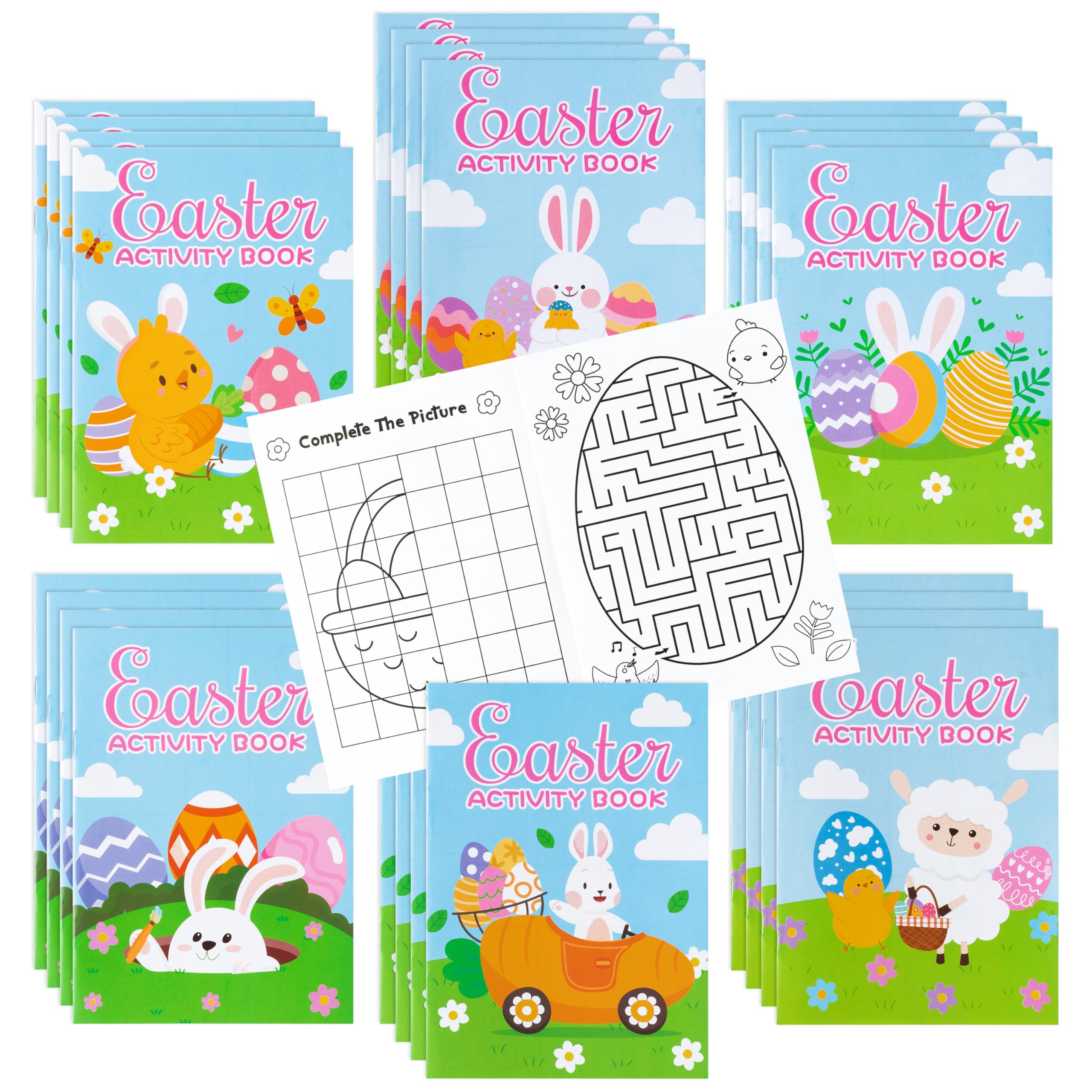 ANGOLIO 24PCS Easter Coloring Book for Kids Party Favor Set, DIY Art Drawing Activity Books Bulk Spring Fun Egg Basket Bunny Sheep for Easter Holiday Supplies School Classroom Rewards Goodie Bag