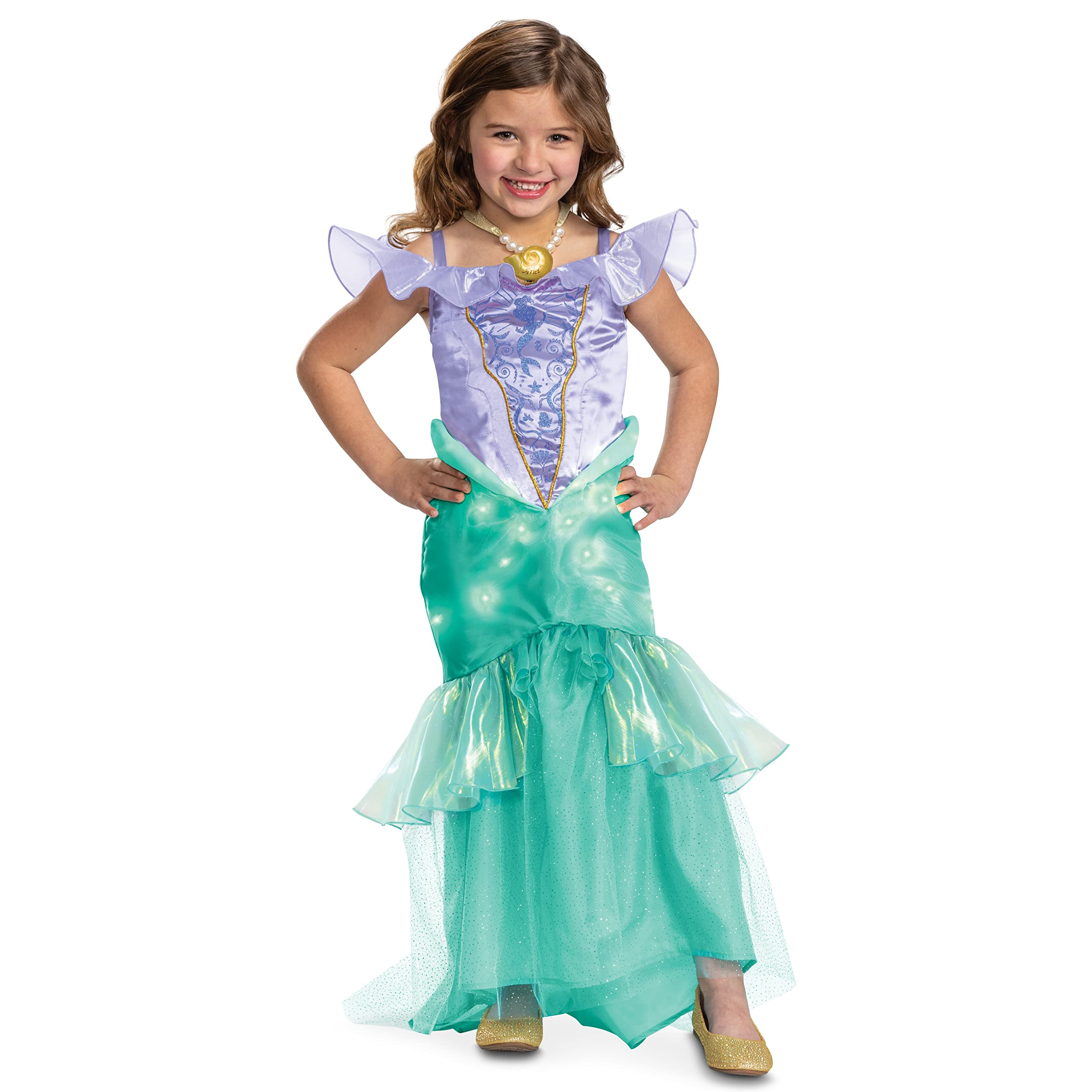 Ariel Costume for Girls, Official Disney The Little Mermaid Light and Sound Prestige Halloween Costume