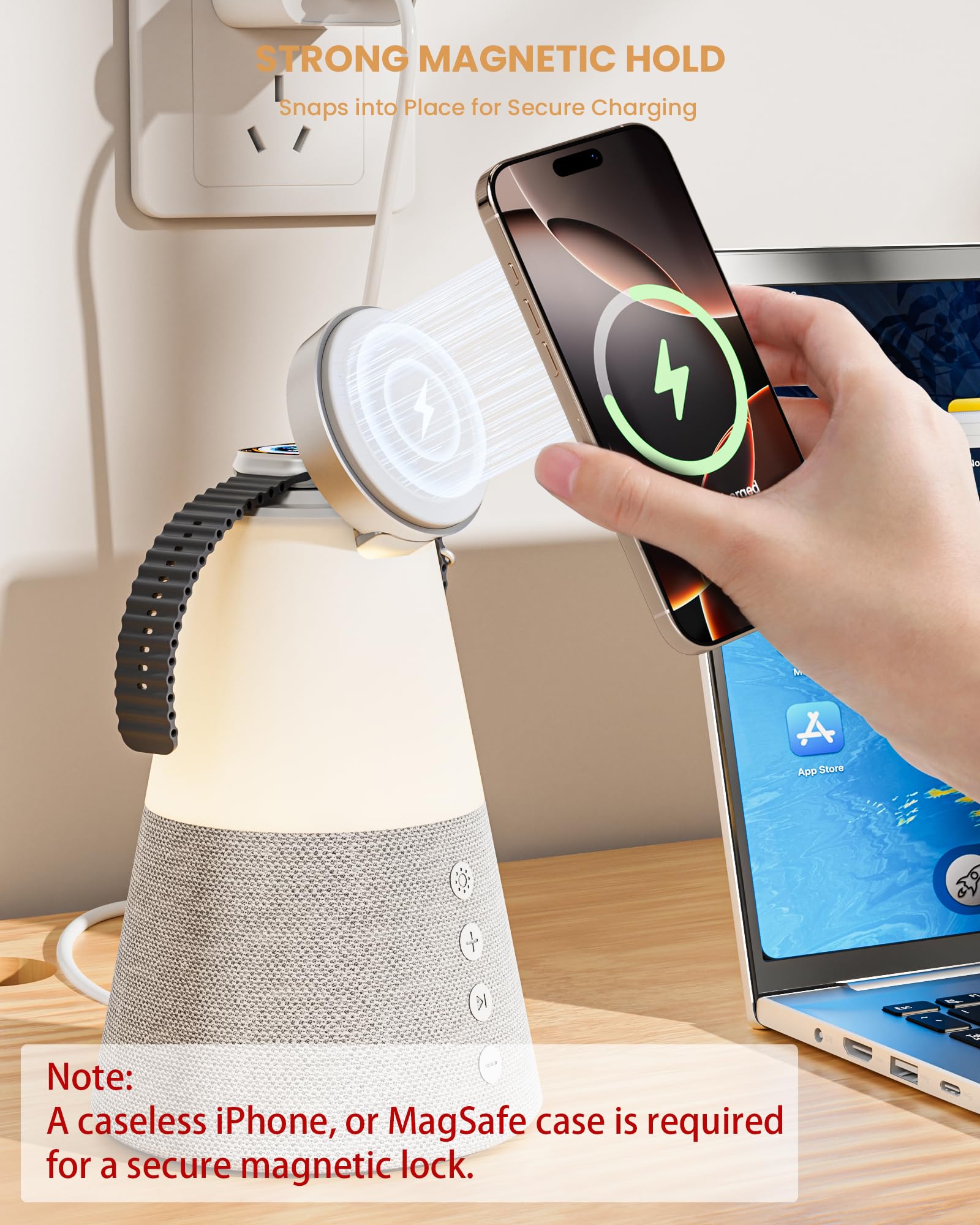 Bluetooth Lautsprecher mit Licht, 4 in 1 15W Tragbarer Lautsprecher Magnetisches Kabelloses Ladegerät, Tragbare Bluetooth-Lautsprecher mit Telefonständer, Männer Geschenke Dimmbare