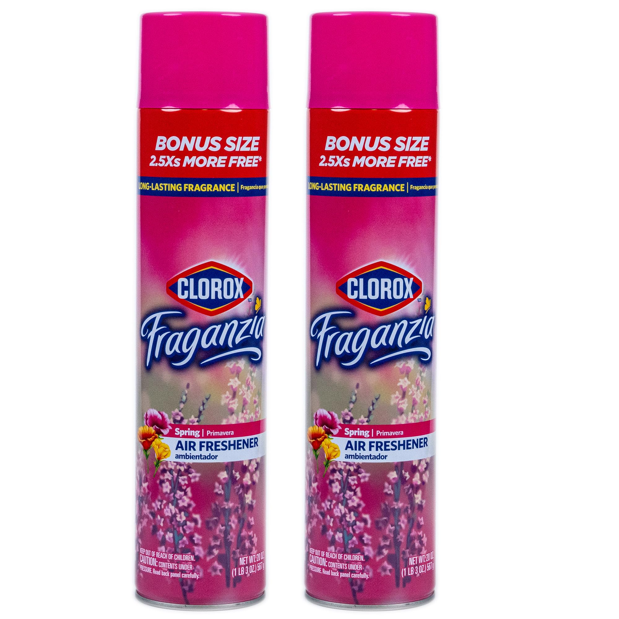 Clorox Fraganzia Aerosol Air Freshener Spray in Spring Scent - Long-Lasting Odor Eliminator and Room Freshener for Home, Bathroom, Bedroom, and Kitchen, 20 oz Bonus Size - 2 Pack