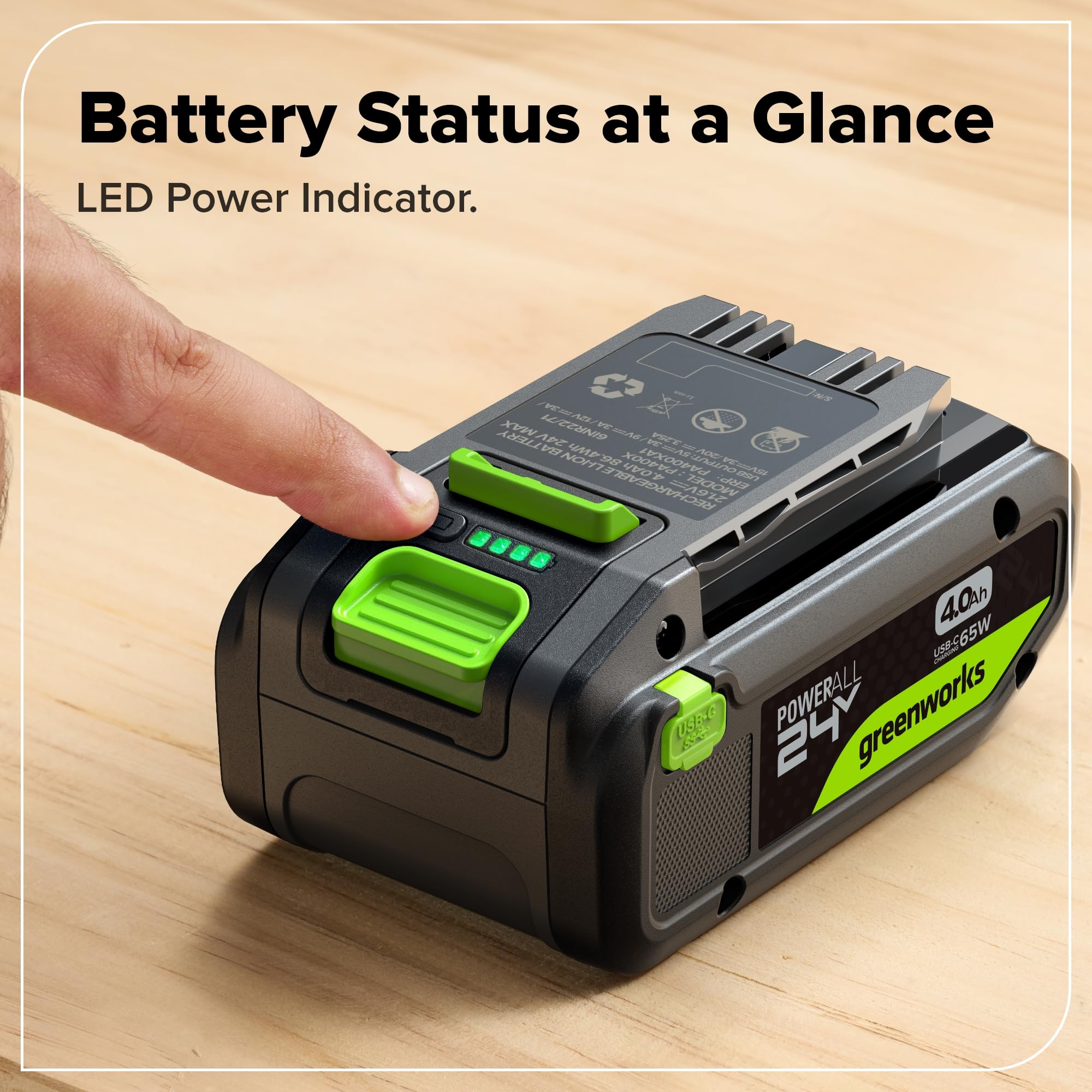 Greenworks TwinPack 24 V 4 Ah akumulator USB-C o dużej mocy odpowiedni do wszystkich urządzeń 200+ Greenworks 24 V, 2-letnia - K2D8NNA