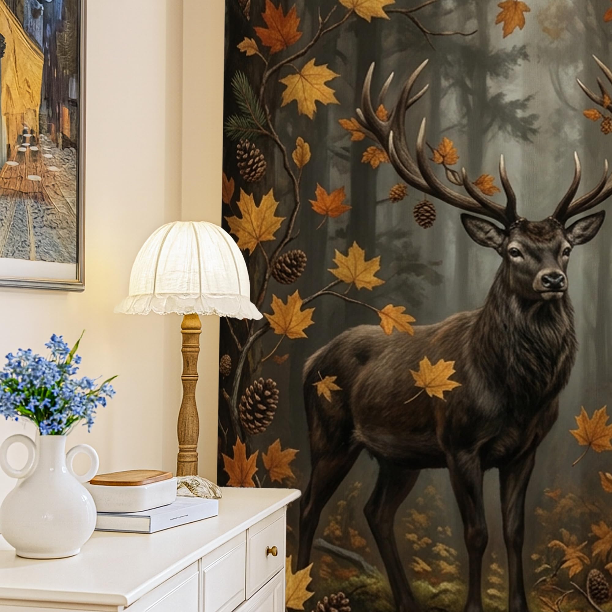 Rideaux occultants cerf et forêt | Isolation thermique marron 132x213 cm