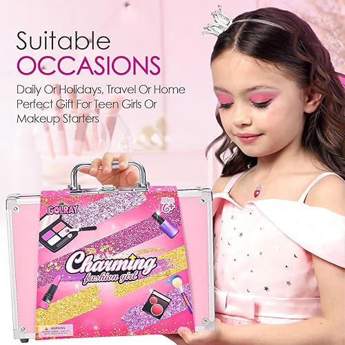 Miniatura 7 de Golray Kit de maquillaje para adolescentes de 8 a 12 años, juego completo de maquillaje con estuche de tren, 4 paletas de sombra de ojos, rubor,