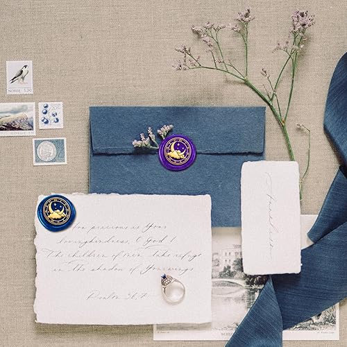 Miniatura 6 de Moon Cloud - Juego de sellos de cera de reloj vintage, 1 pulgada, cabeza de sello de latón extraíble con mango de madera para tarjetas de