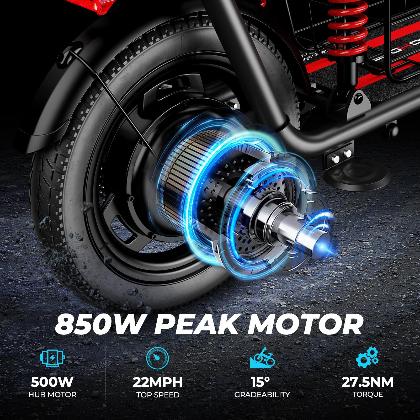 WINDHORSE 850W Peak Electric Scooter with Seat, 22MPH & 25 Miles Range, Dual Shock Absorbing, 3 Gear Speed, 14