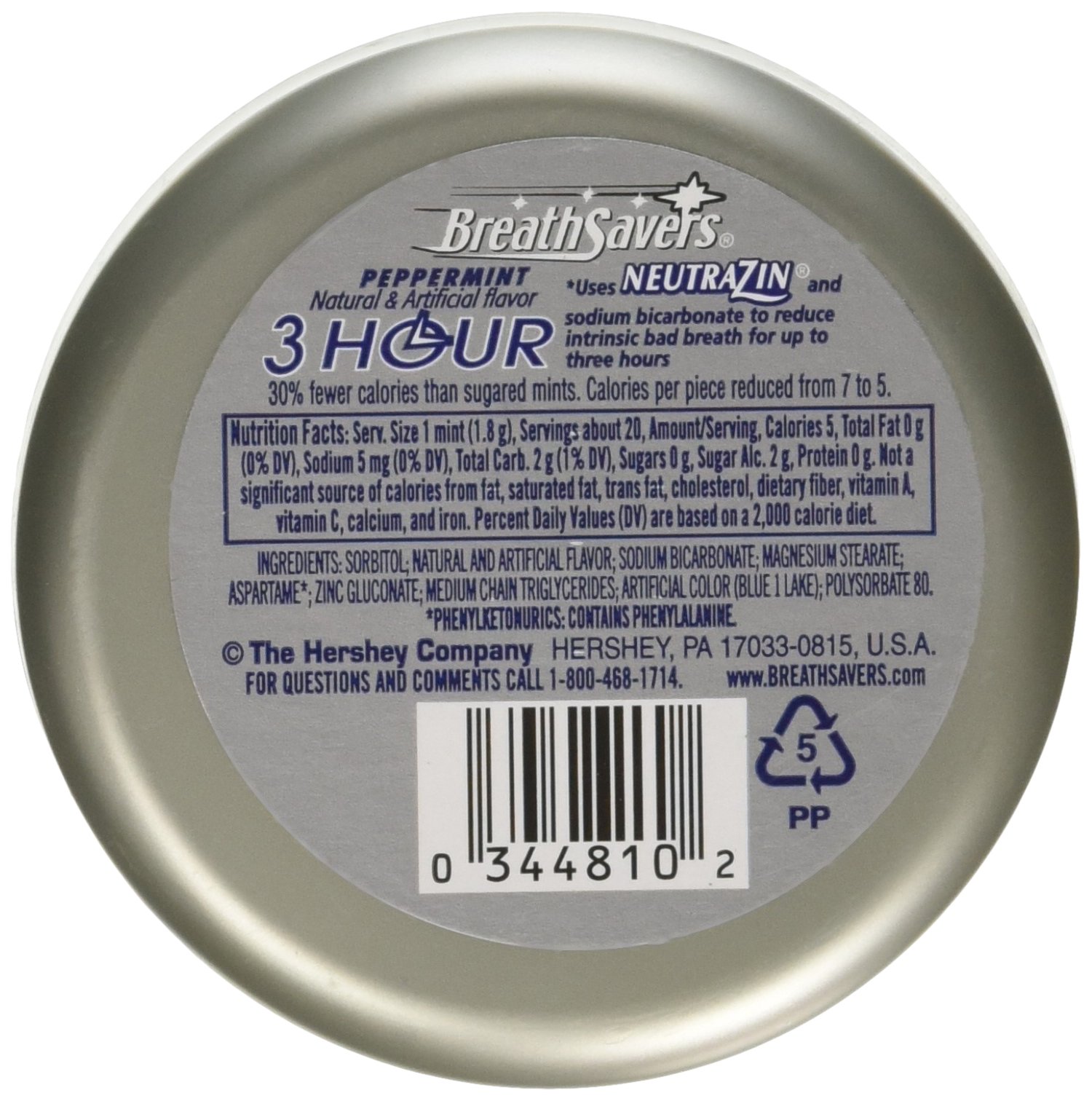 Hershey Breath Savers 3-Hour Peppermint - 1.1 Oz, 8 ea