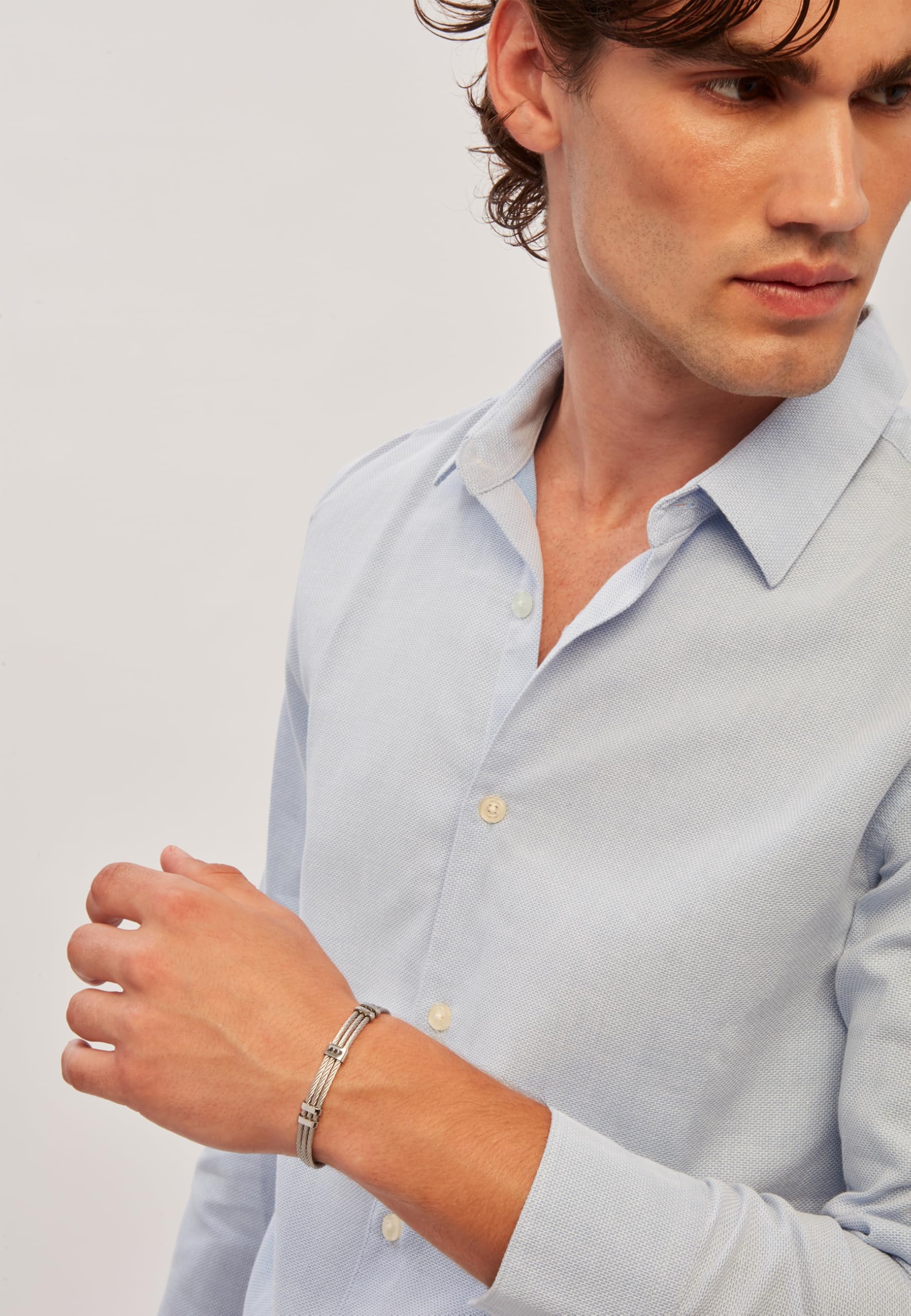 Breil, Collezione Loop, Triplo Bracciale Uomo in Acciaio con Cubic Zirconia Neri, Chiusura a Gioielleria, Lunghezza Regolabile