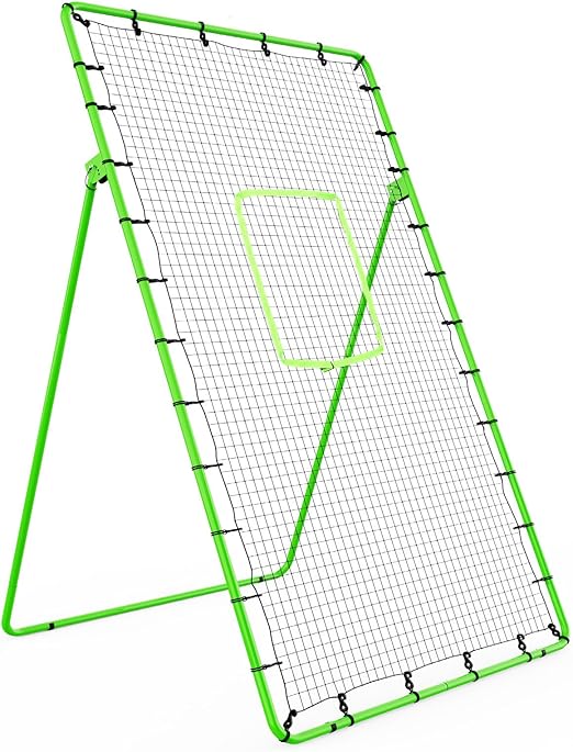 4×7ft Rebounder Net,Soccer Rebounder with Adjustable 5 Angles,6 Ground Stakes,1 Glove,Baseball Rebounder Net with Fluorescent Green Pitching Target,Net for Individual/Team Baseball Training