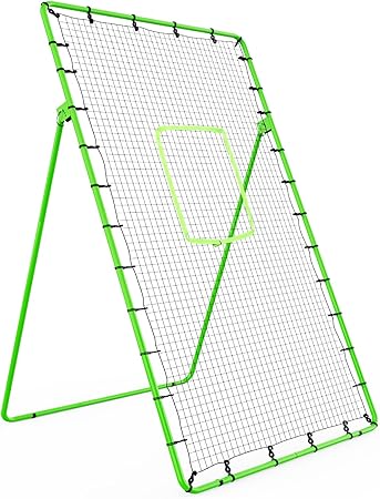 4×7ft Rebounder Net,Soccer Rebounder with Adjustable 5 Angles,6 Ground Stakes,1 Glove,Baseball Rebounder Net with Fluorescent Green Pitching Target,Net for Individual/Team Baseball Training