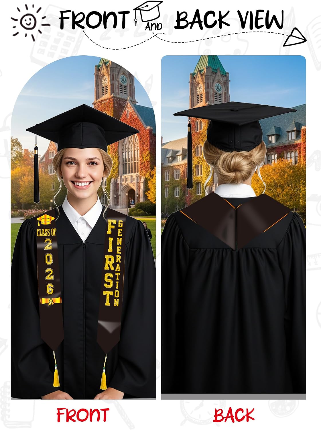Unisex Adult Class of 2026 Graduation Sash - Kente El Salvador Puerto Rico Mexico Grad Stole for First Generation
