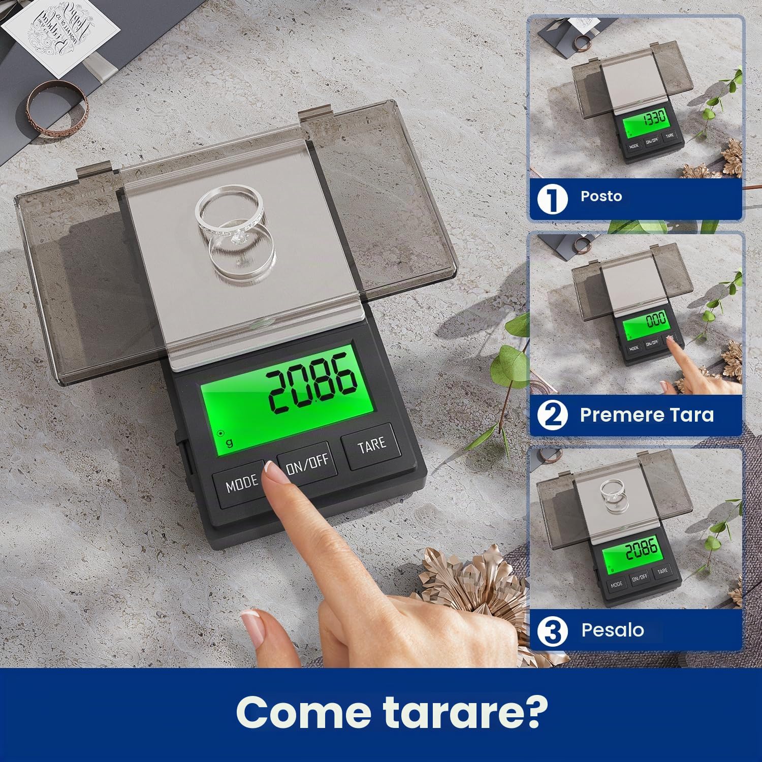 Bilancia di precisione, 1000 g/0,01 g bilancino precisione per oro, mini bilancia portatile, balance de monnaie 5 unità di misura, bilancia in grammi, bilancia d'oro, bilancia per gioielli