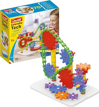 Quercetti Georello Tech Toolbox - Gears Construction Toy Set, 130 Interactive Building Elements, Design Structures, Encourages STEM Learning, Kids 5+