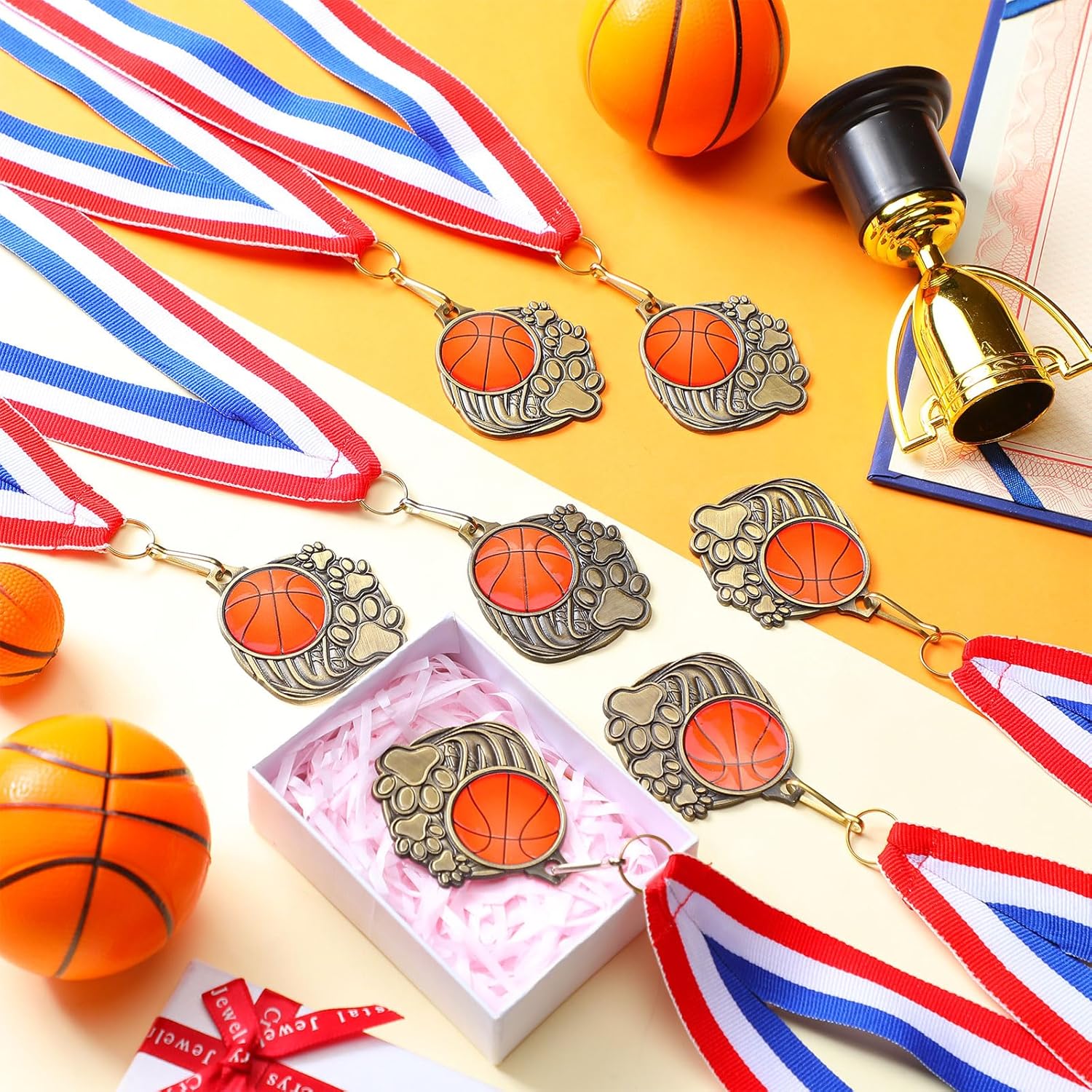 20 Pcs Paw Print Medals with Neck Ribbons 2'' Gold Medal for Awards Winner Encourage Team Participation for Kids Adults Trophy Award Prize Gift Team Competitions Party Favor Gifts