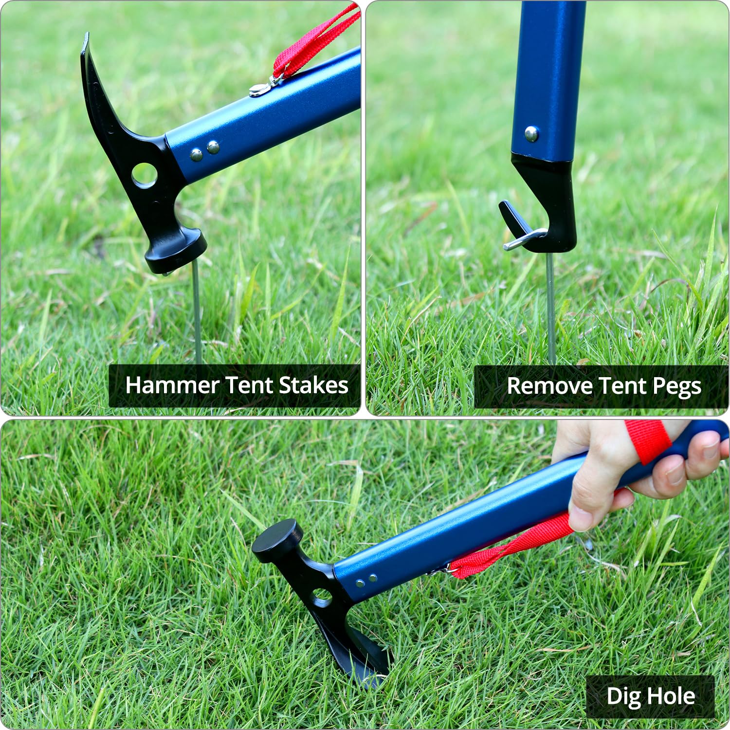 QWORK® Marteau de Camping 30.5 cm, Maillet Camping Extérieur en Aluminium, Marteau de Tente Multifonctionnel avec Extracteur de Piquets de Tente