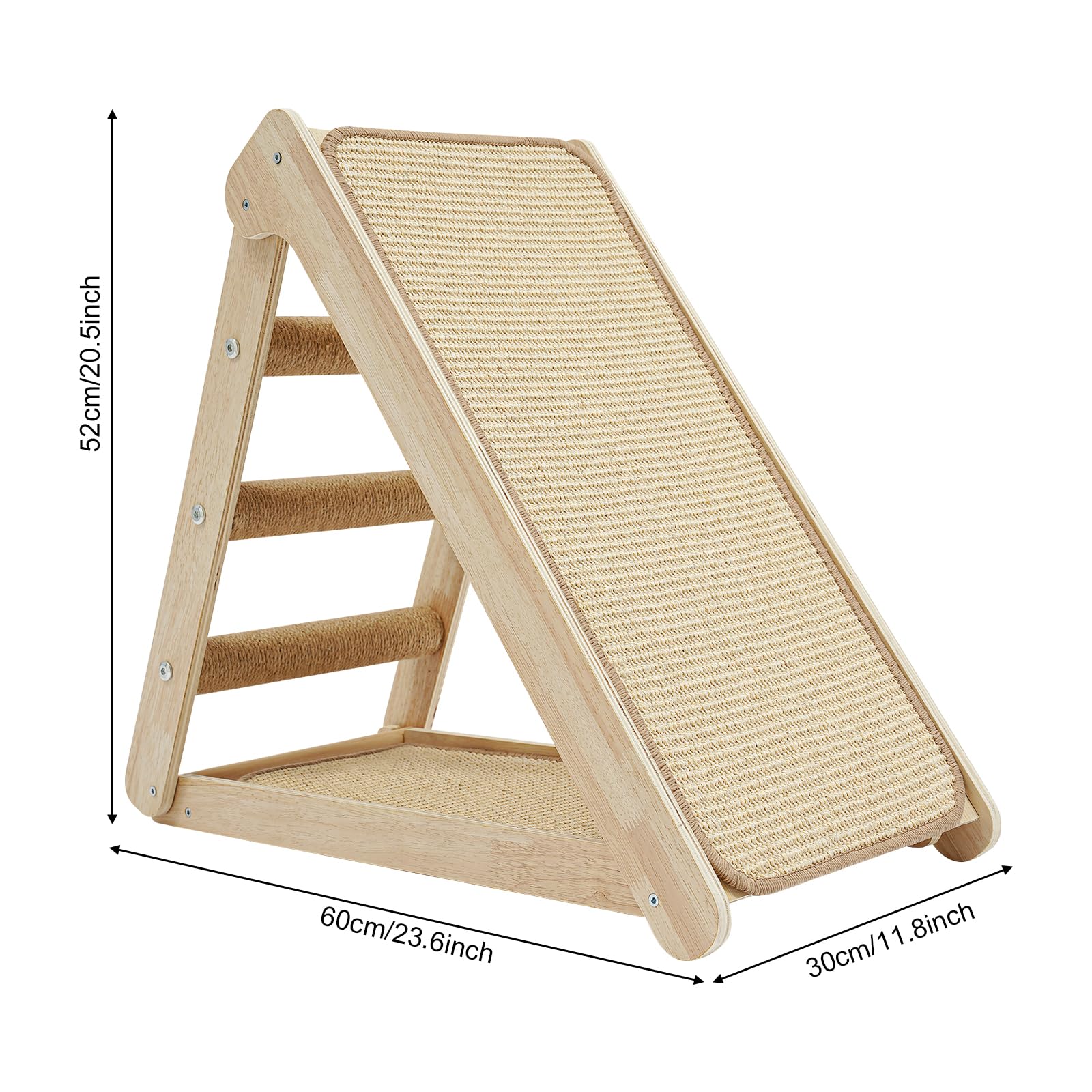 Tabla rascador para gatos de primera calidad, triangular, sisal natural y madera maciza, diseño inclinado para un cuidado saludable de las uñas, arañazos montados en el suelo, tabla rascador