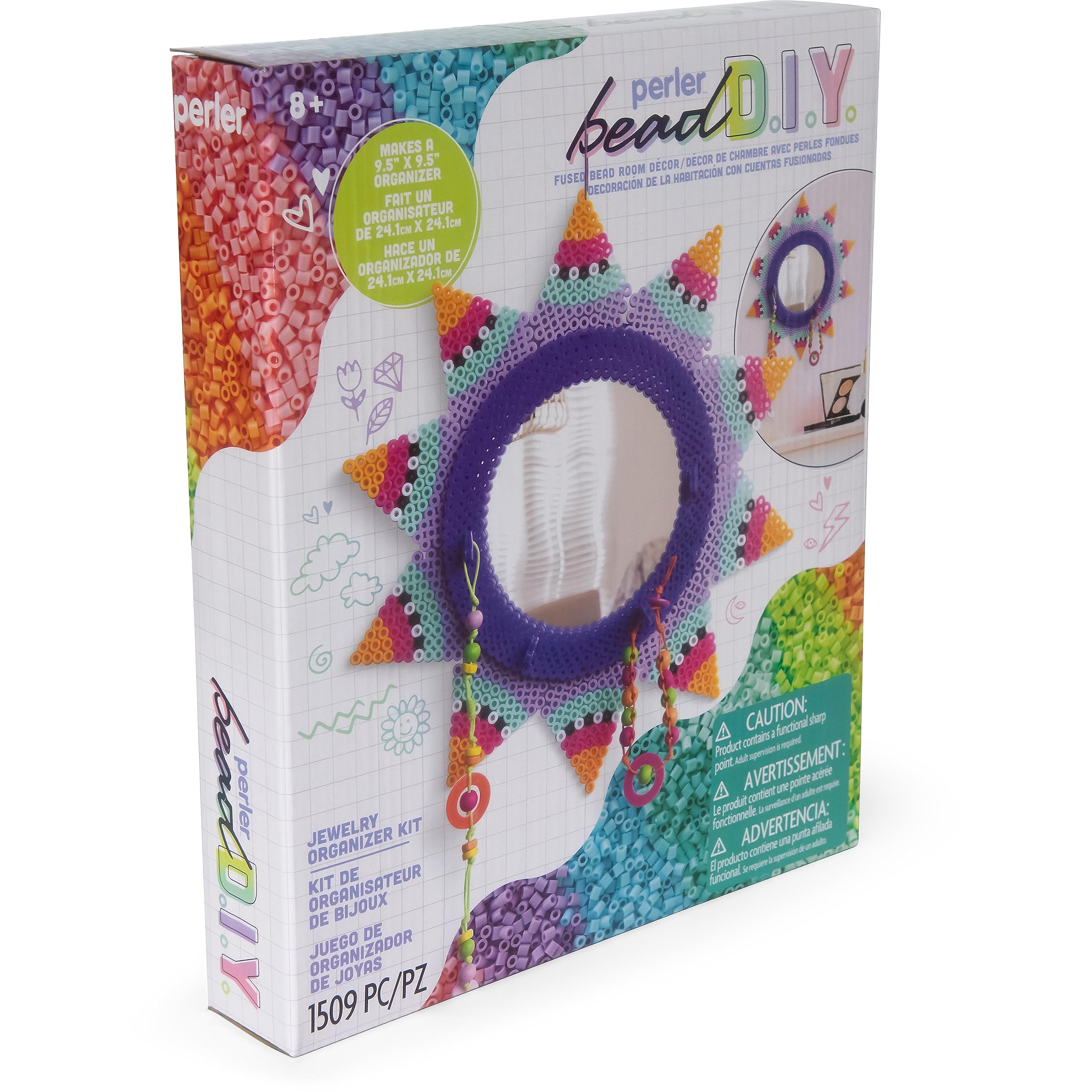 Perler Fused Bead DIY Jewelry Organizer and Room Decor Craft Activity Kit, 9.5" x 9.5", Multicolor 1509 pcs - Image 8