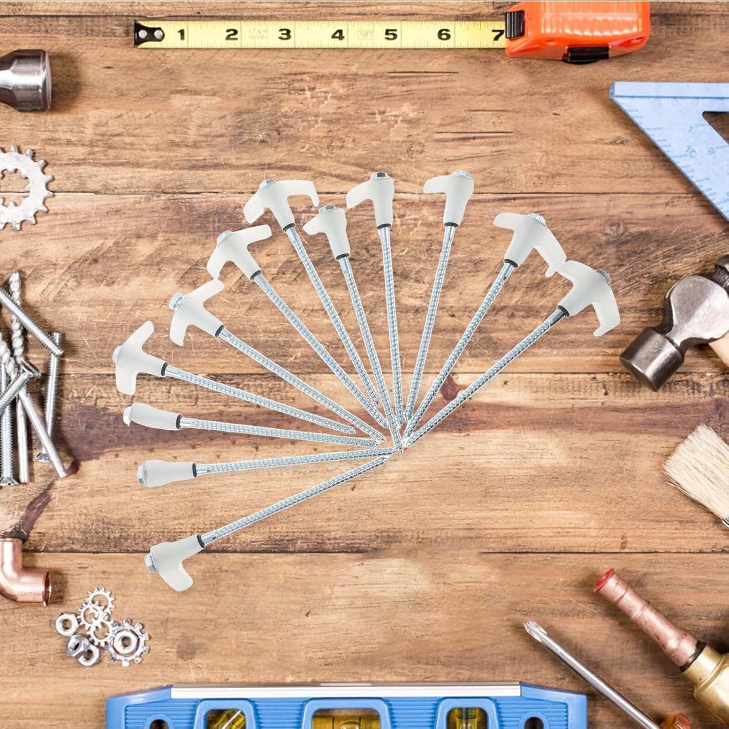 Zerodeko Spiral Ground Pegs Heavy Duty Camping Tent Stakes 13mm Carbon Steel Screw Anchors with Sleeve Puller and Plastic Storage Box, White Tent Spikes Set for Outdoor Canopy and Shelter