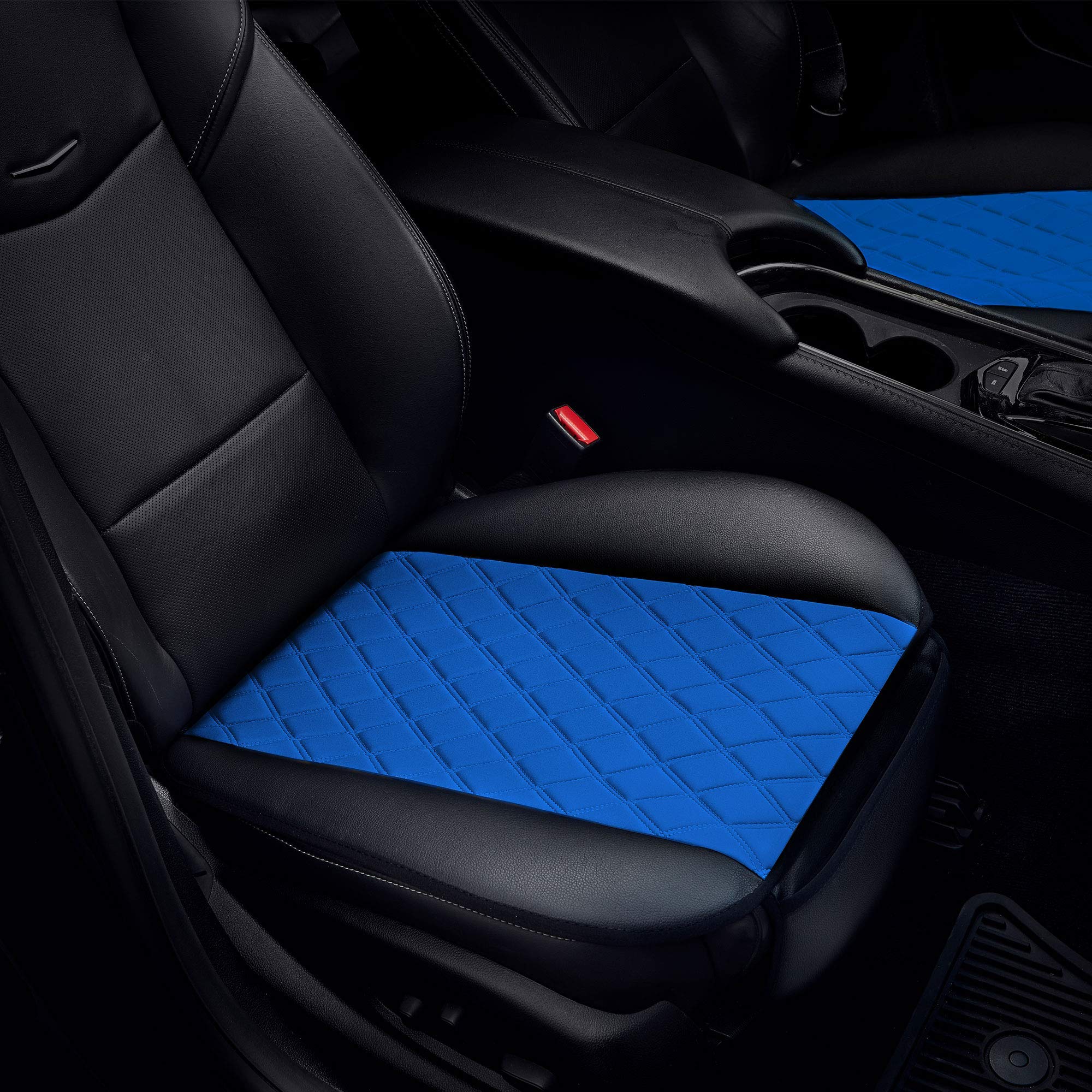 FH Group FB210102 Faux Leather/NeoSupreme Seat Cushion Pad w. Front Pocket Front Set with Gift (Blue/Black) – Universal Fit for Cars Trucks & SUVs