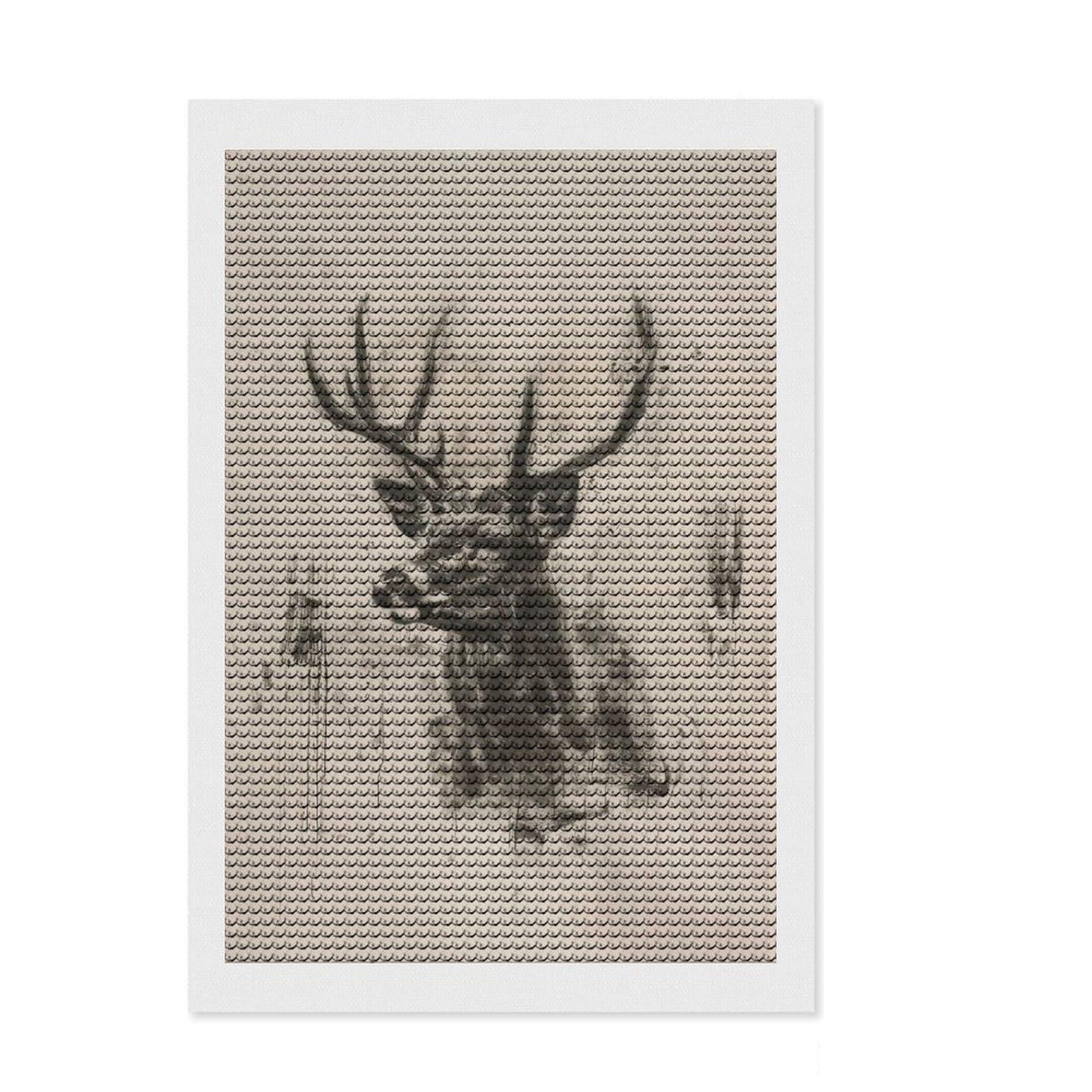 Junmoney Deer in Charcoal Art Diamond Painting Kit 8"x12", Mindful Craft Activity, Neat Printed Canvas, Modern Decor, Gift Idea, Adhesive Canvas