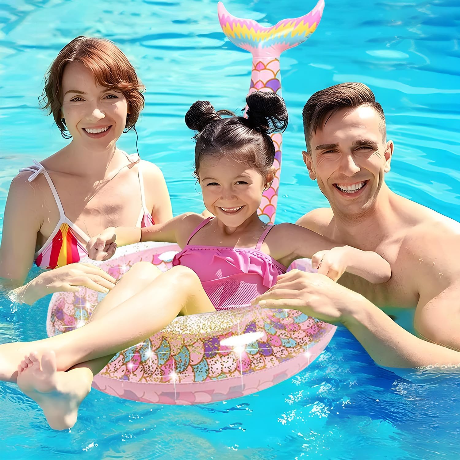 Ginkago Pool Floats Inflatable Swimming Rings Mermaid Tail Tubes Glitters Water Party Summer Beach for Kids and Adults