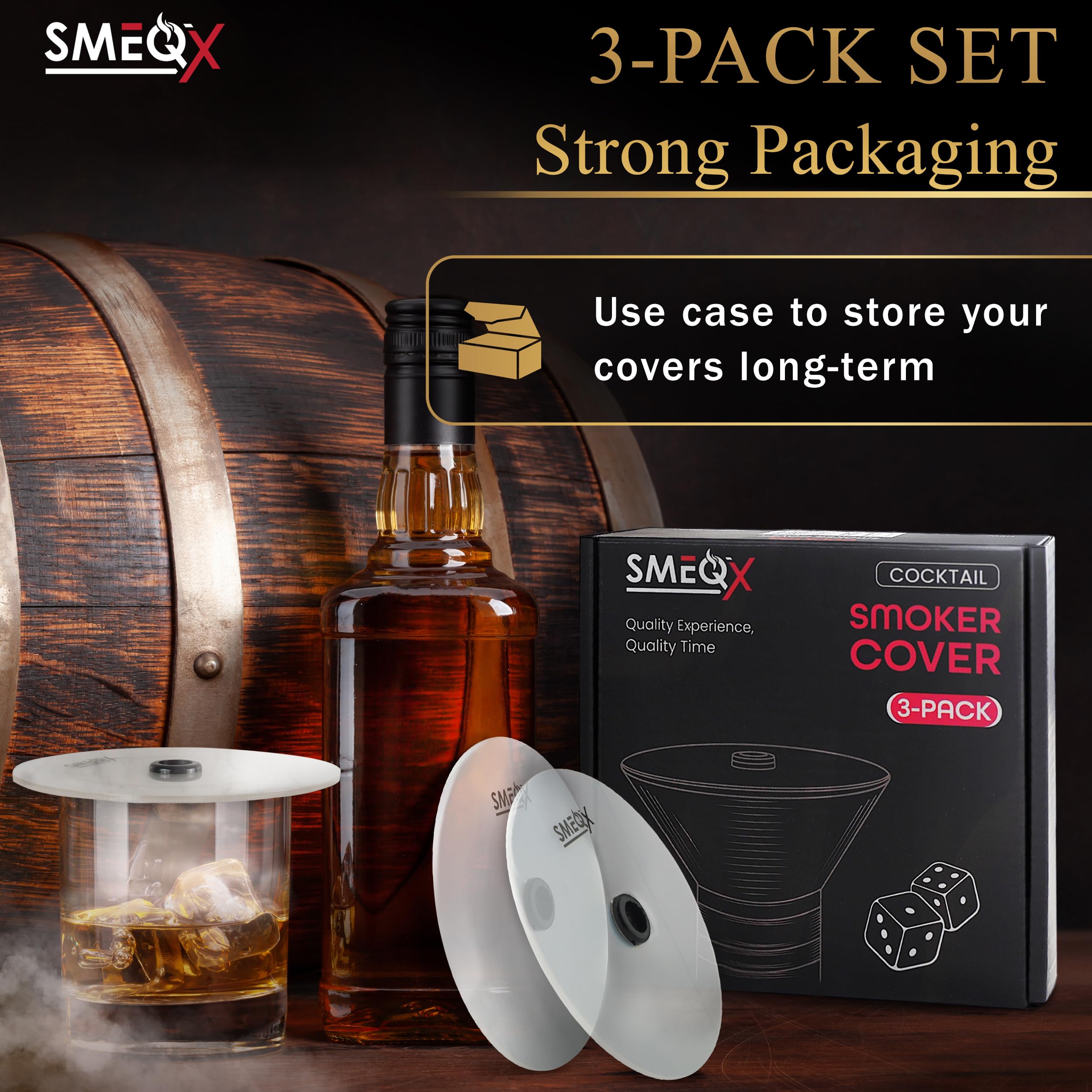 SMEQX 3-Pack Cocktail Drink Smoke Infuser Cup Cover ; X-large, X-thick Acrylic Glass, hygienic food-grade easy cleaning cocktail smoke infuser accessory add-on