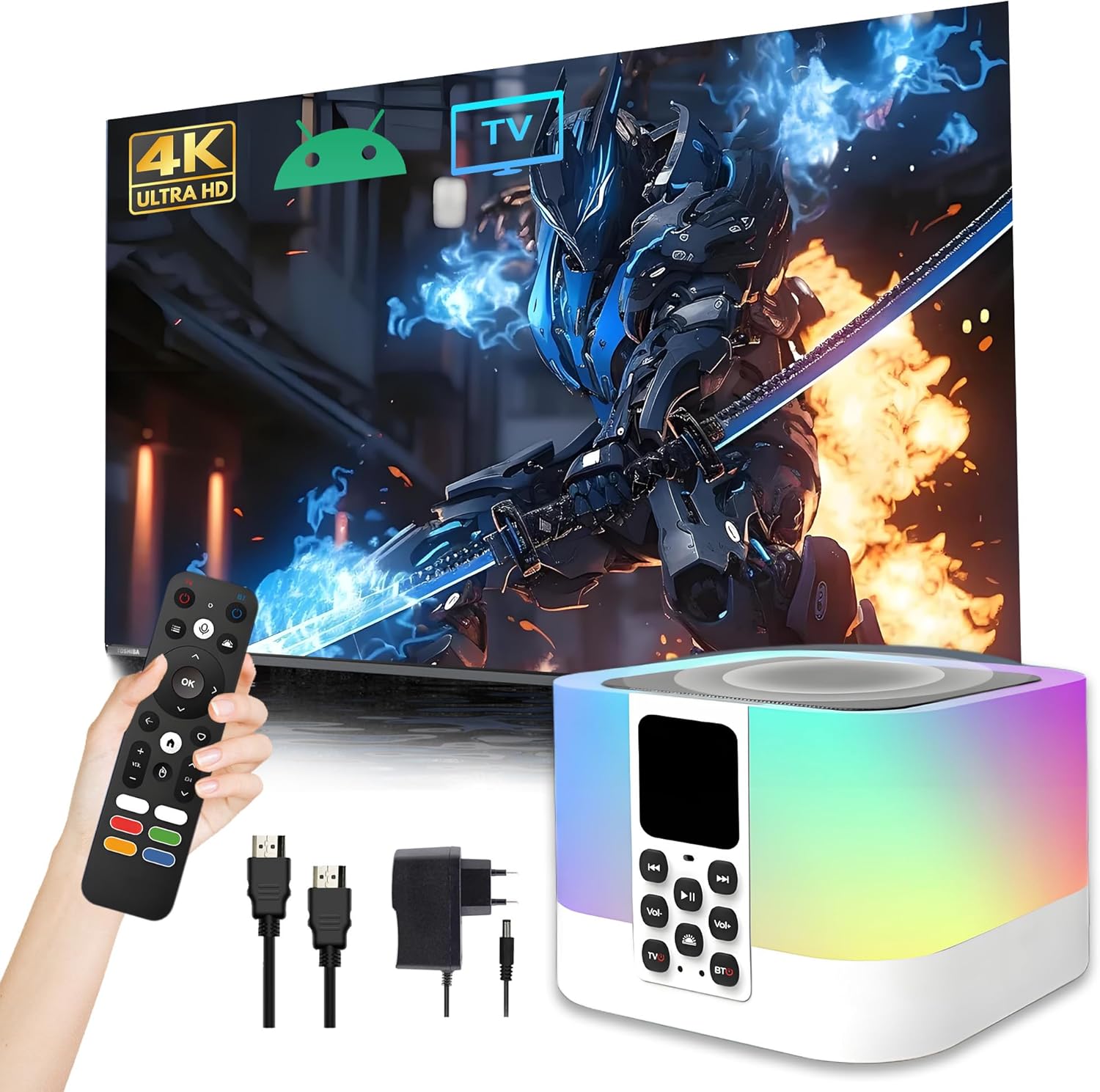 Z1 Mix Bluetooth Speaker TV Box 4K, Android 15.0 Smart Speaker with Lights, H313 Quad-core, 2.4GHz + 5GHz WiFi, TV Speakers Wireless for Home/Party/Outdoor