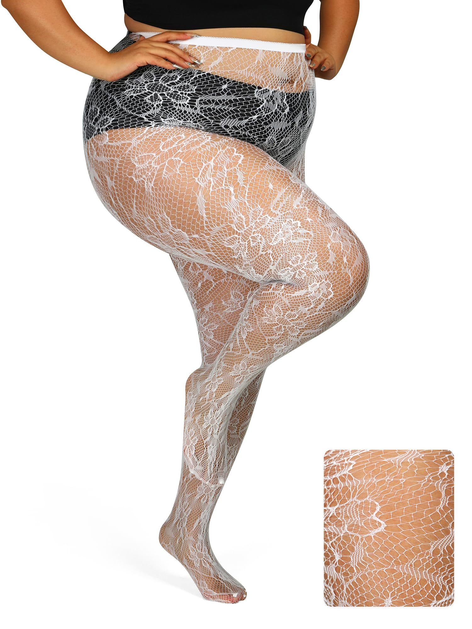 Floral Lace Plus Size Tights High Waist Velvet Pantyhose Sunflower Fishnet Stockings Leggings