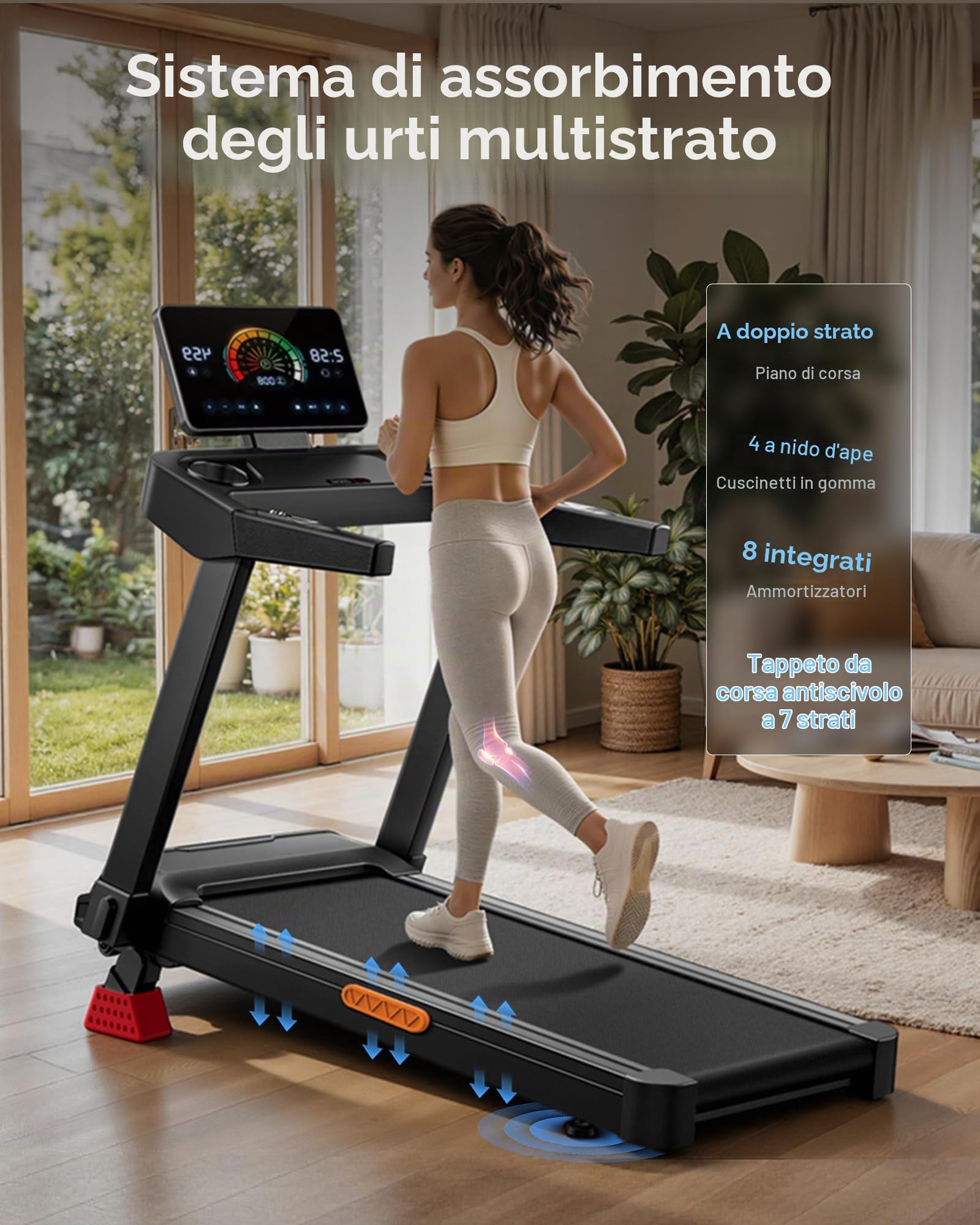 CURSOR - Tapis roulant per casa, con pendenza del 16%, 14 km/h, pieghevole, con cardiofrequenzimetro, motore silenzioso da 3,5 CV, indicatore LED, carico massimo 180 kg, maniglia