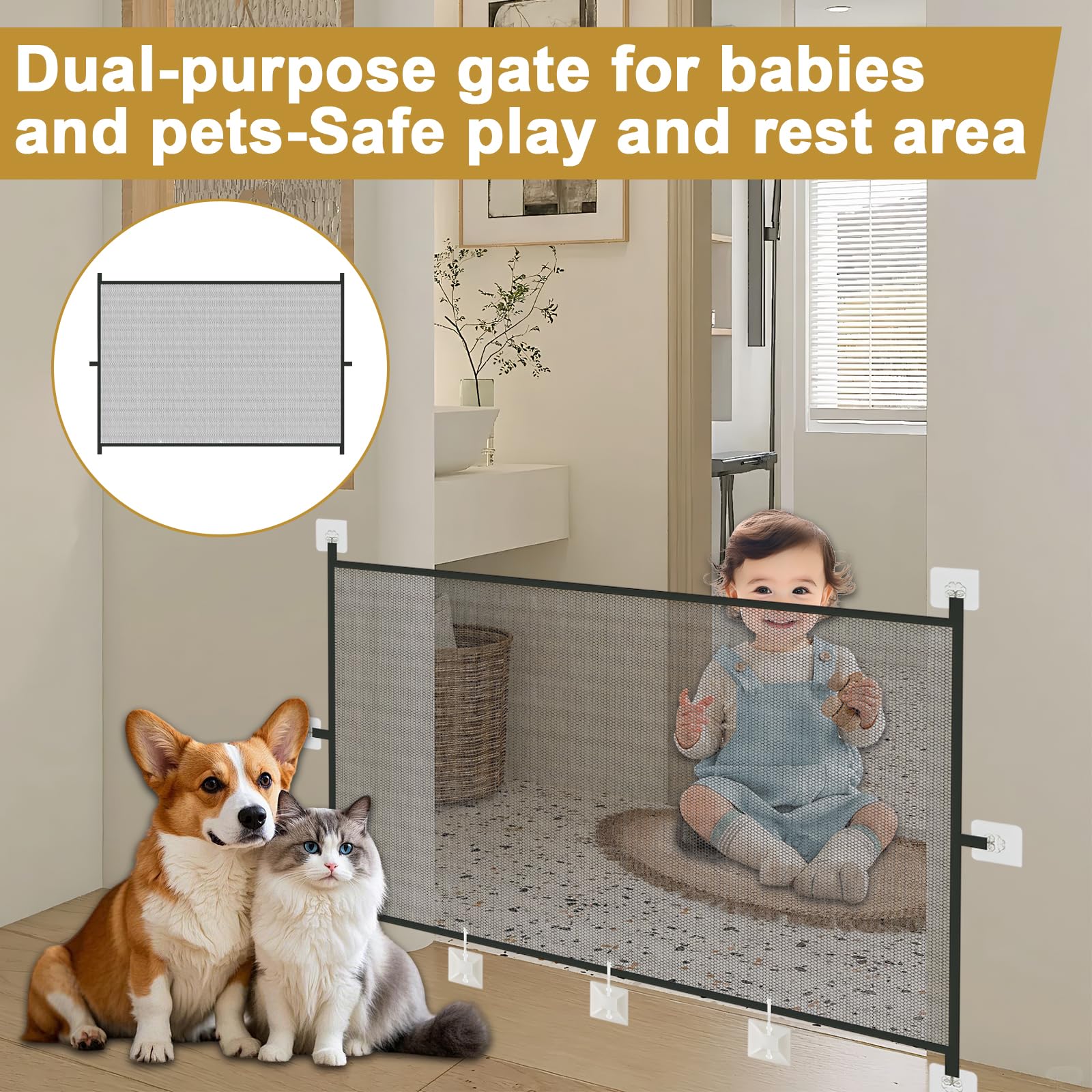HEUIOP Baby Gate Stairs, Portable Mesh Pet Stair Gate with Installation Tools - Image 4