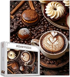 Comprar Tucocoo Rompecabezas de taza de café para adultos, 1000 piezas, granos de café, pastelería, estilo gourmet, pintura marrón, 27 x 20 pulgadas, rompecabezas para decoración del hogar, rompecabezas