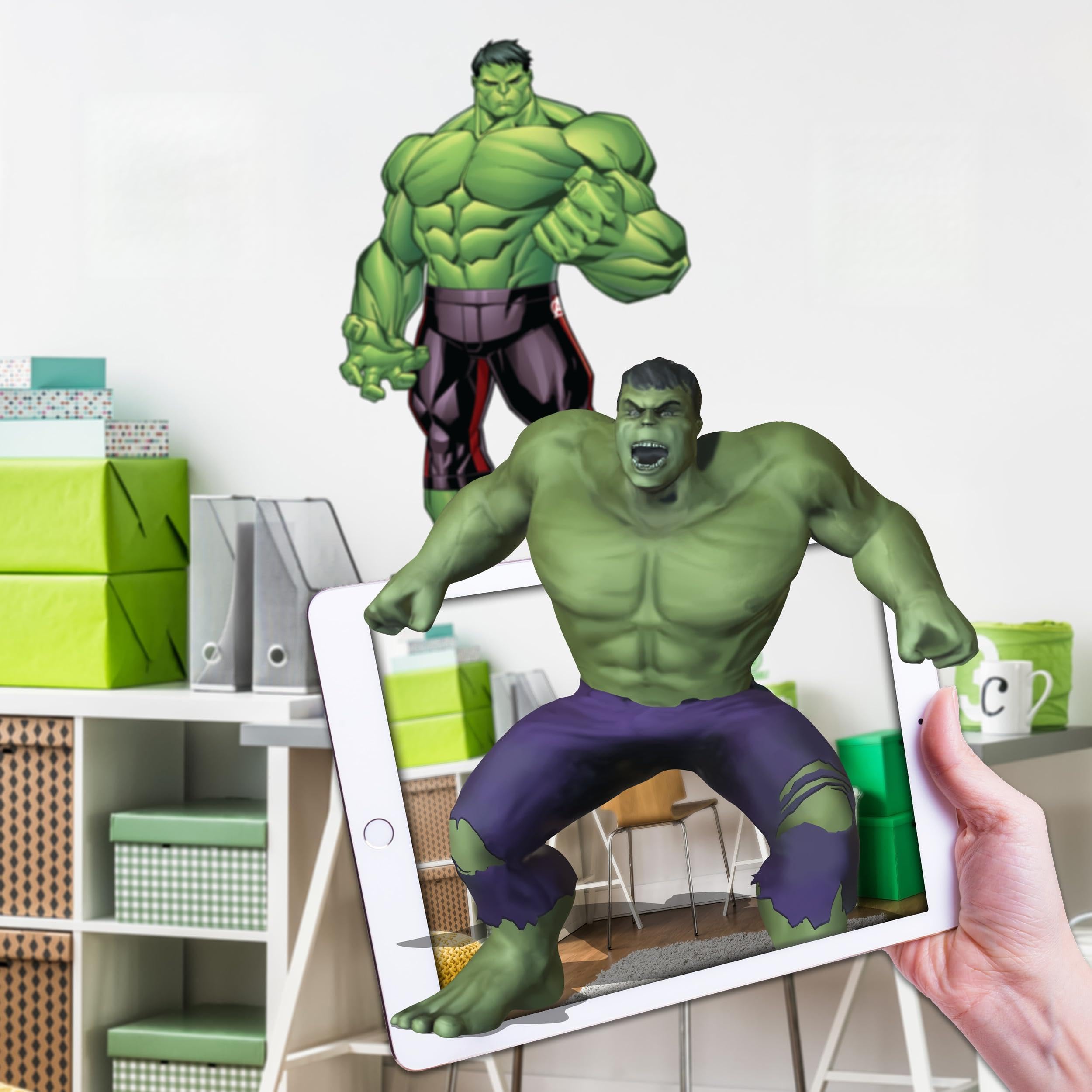 Wall Palz Marvel Incredible Hulk Wall Decals - 17" Augmented Reality Avengers Hulk Bedroom Wall Decor Peel and Stick Vinyl Wall Stickers