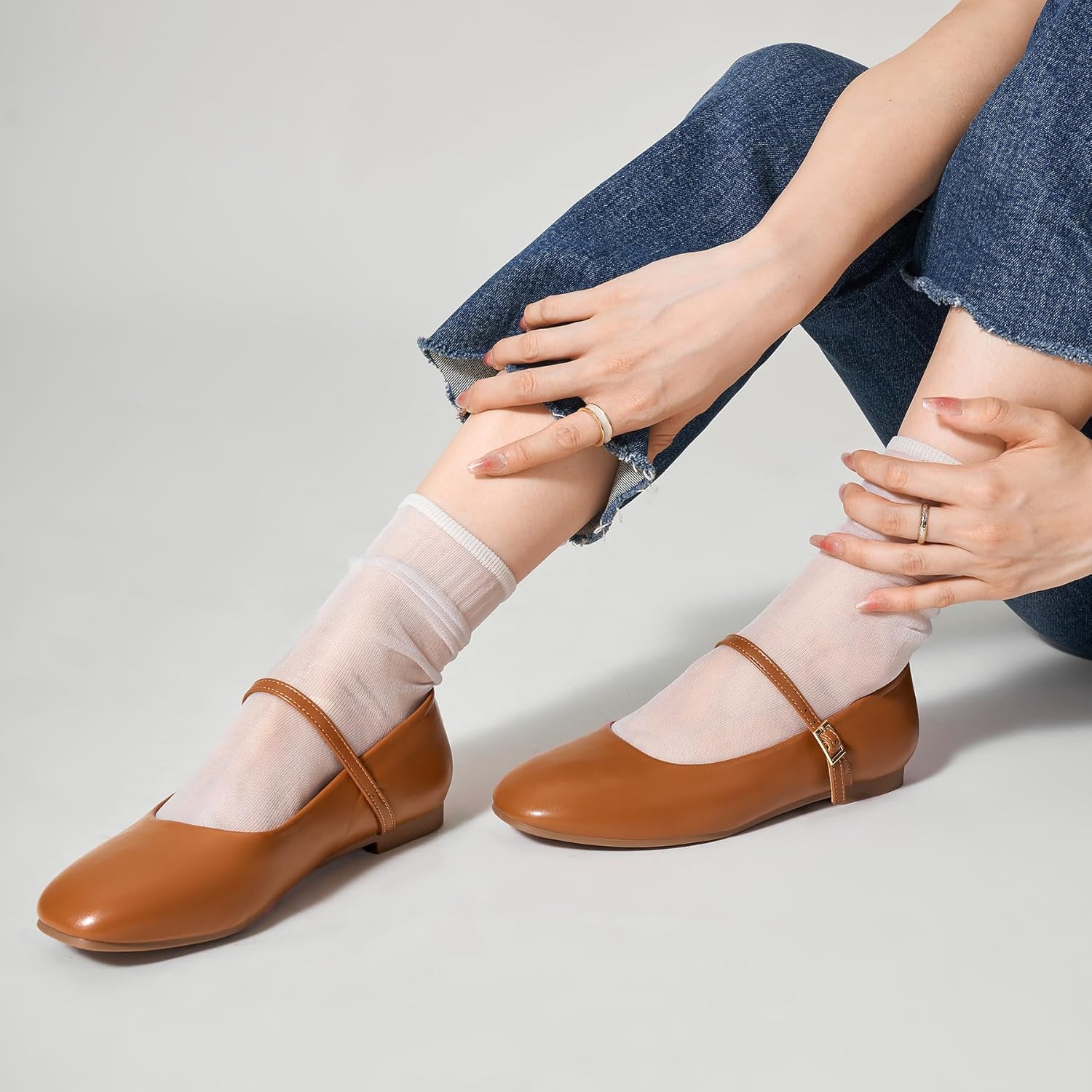 Trary Mary Jane Shoes Women, Ballet Flats Square Toe Ankle Strap Flats for Women, Adjustable Buckle Comfortable Dress Shoes - Image 2