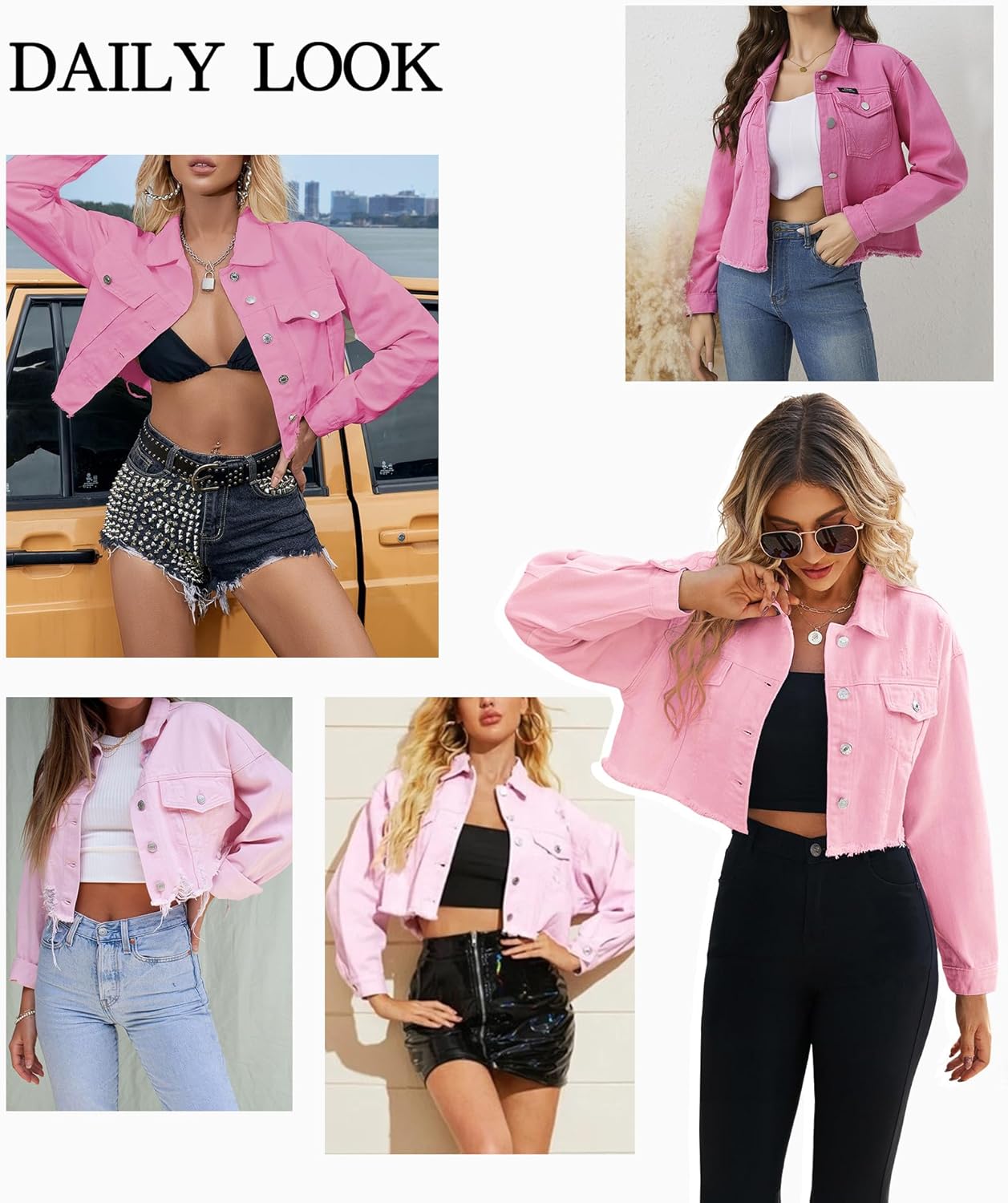 LONGYIDA Women's Cropped Denim Jacket | Distressed Button-Down Jean Jacket | Long Sleeve Ripped & Frayed Blue Coat - Image 5