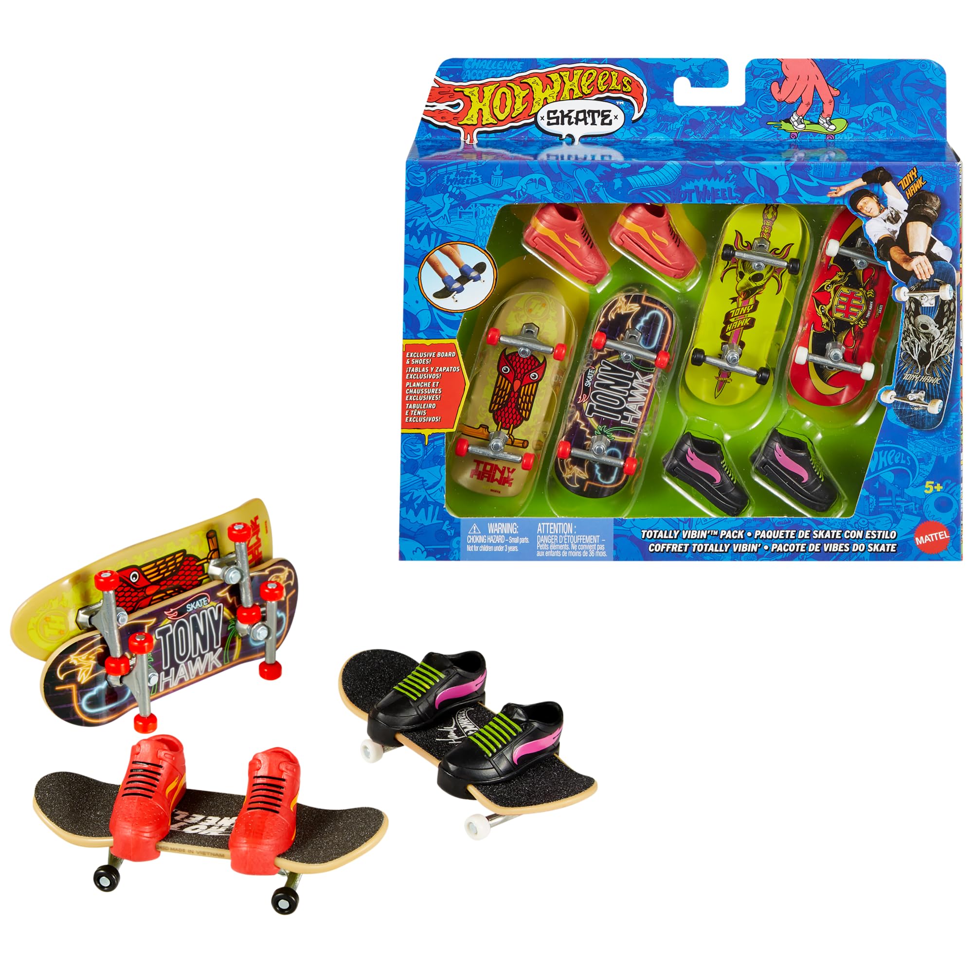 Hot Wheels Skate Fingerboard Con Tenis Extraíbles – Patineta Con Ruedas De Eje Rápido, Colaboración Tony Hawk, Regalo Para Niños +5 Años