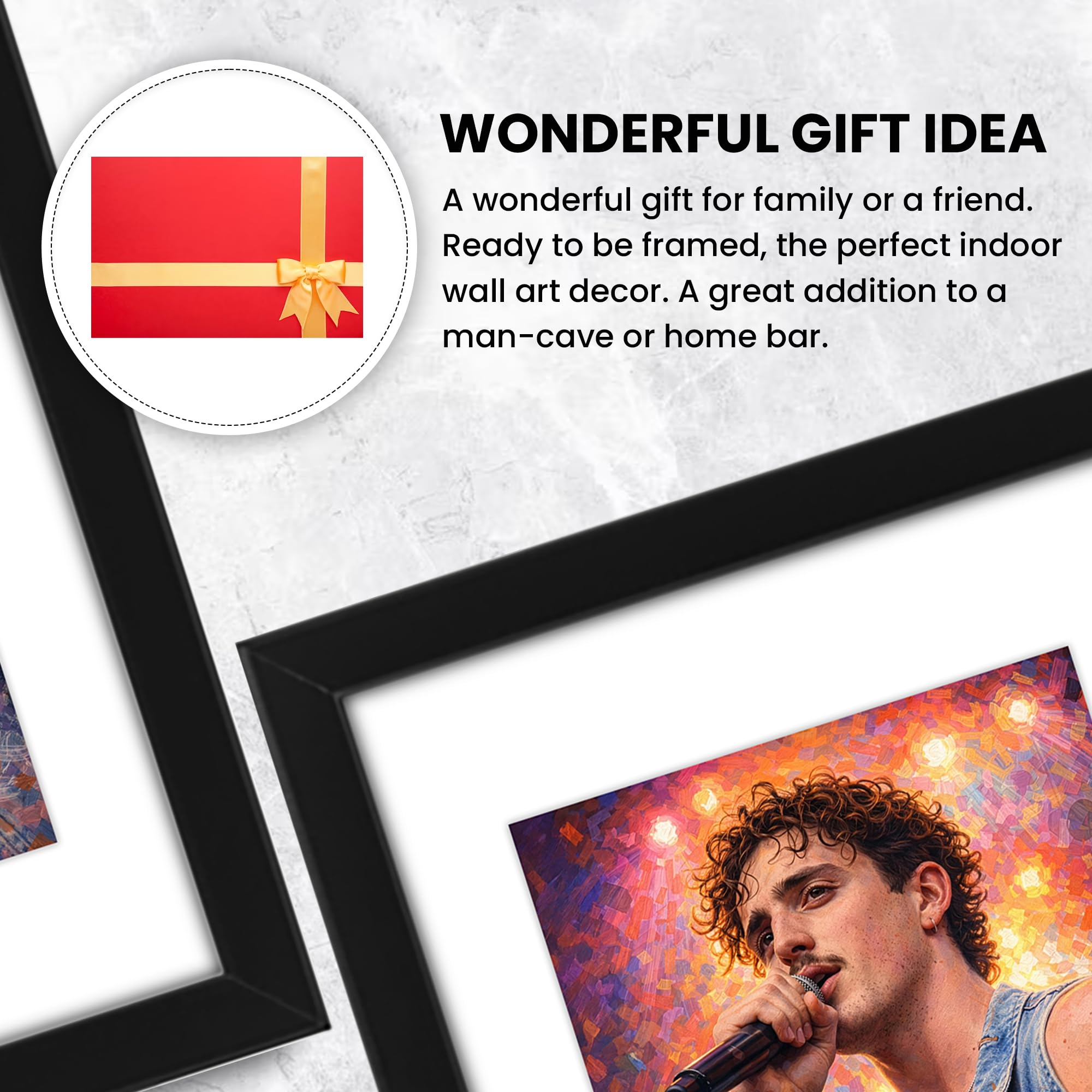 Benson Boone Art Signierter Posterdruck, limitierte Auflage, Autogramm, Fangeschenk, Sammlerstück, Wandkunst, Merchandise – American Heart World Tour 2026 Tribute (A3, gerahmt mit Passepartout)