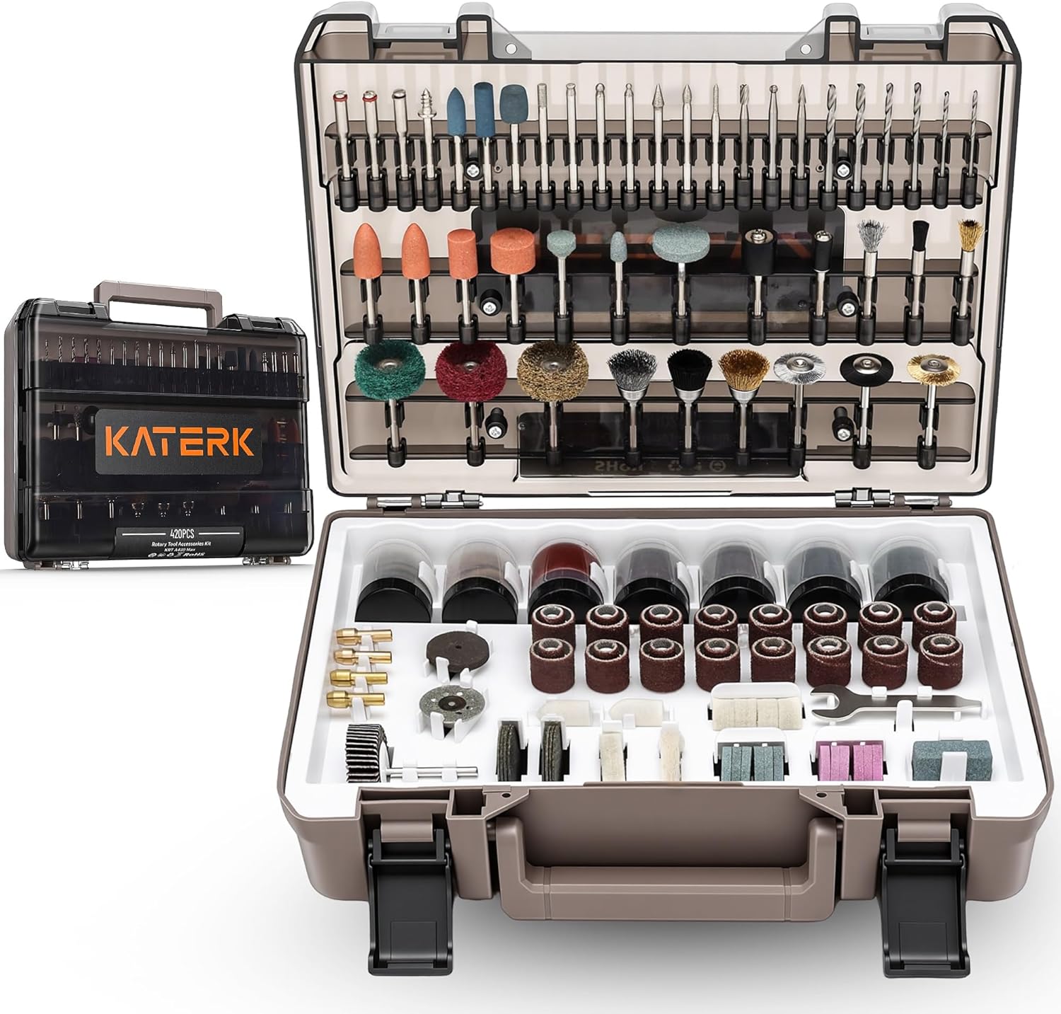 Katerk 420PCS Rotary Tool Accessories Kit Universal Drill Bit Tool Set Fits Dremel Rotary Tool 1/8″ Shanks for Easy Cutting, Sanding, Polishing, Carving, Grinding, Sharpening, Drilling, Engraving