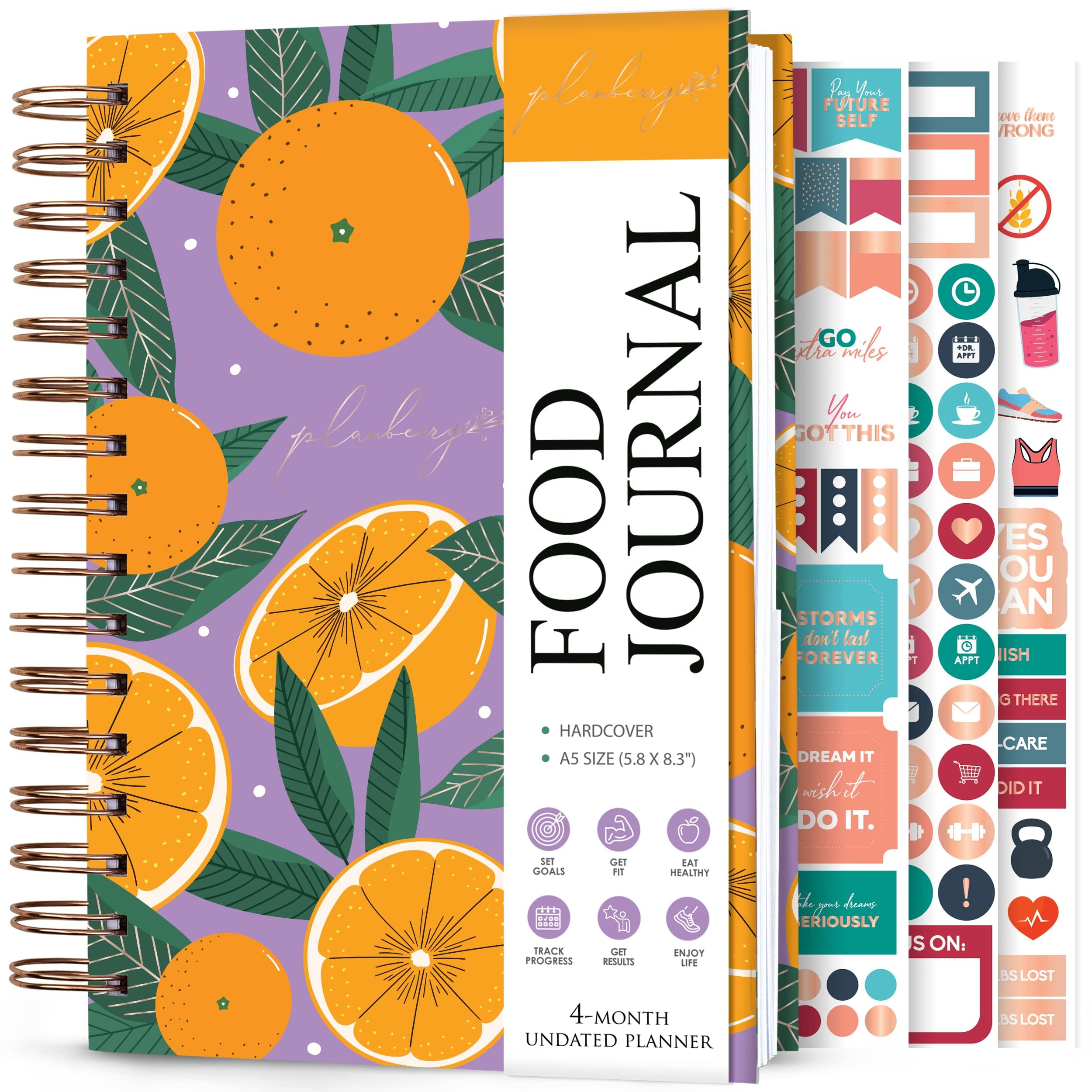 PLANBERRY Food Journal Premium – Nutrition Planner, Diet & Calorie Tracker, Meal & Exercise Diary – Weight Loss Journal (Orange Fresh)