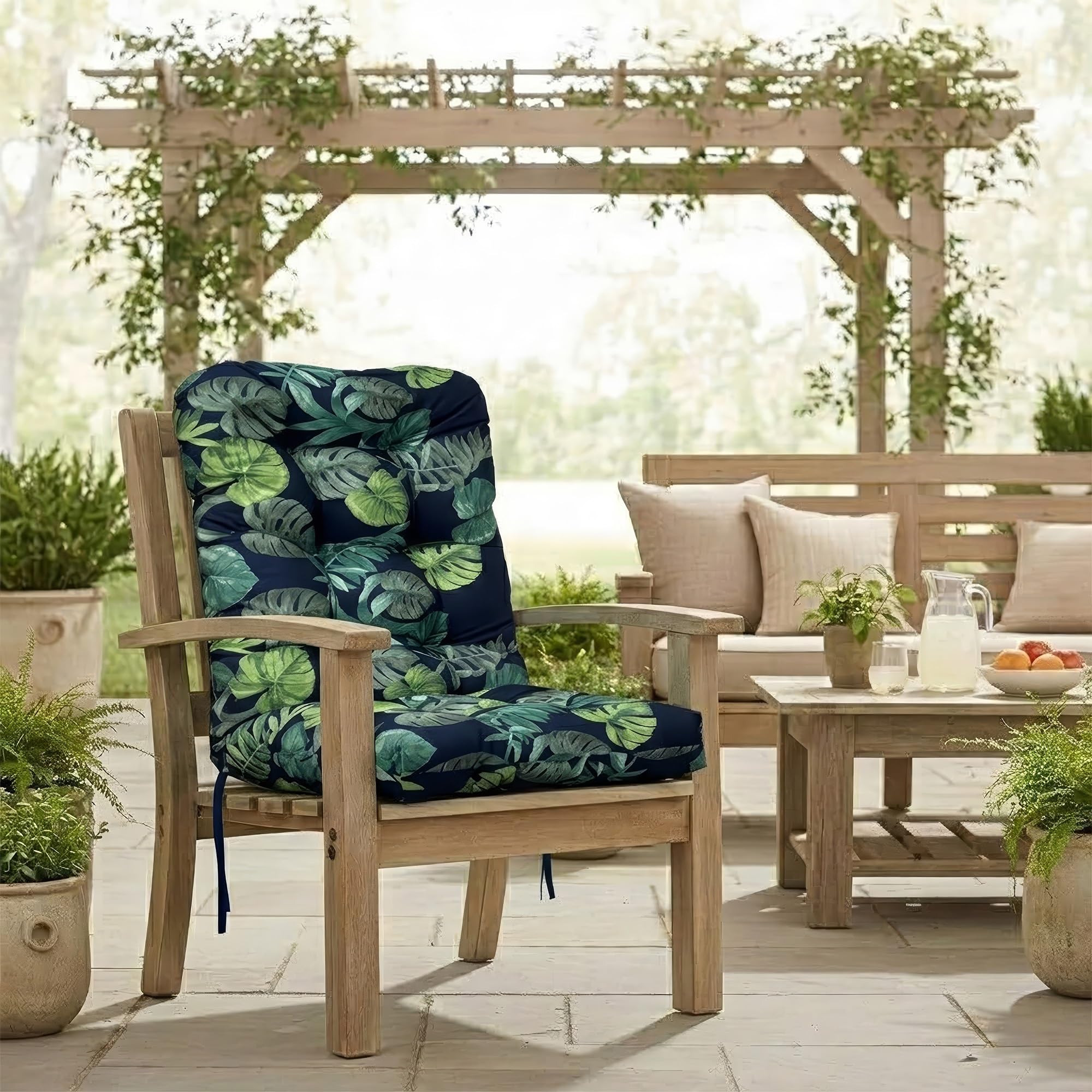 yanbinlife Rocking Chair Cushions, Back Pillow & Seat Cushion with Ties, Water Resistant Glider Rocker Replacement Cushion Set for Patio Porch Garden(Green oasis,L 120 x W 50 cm)