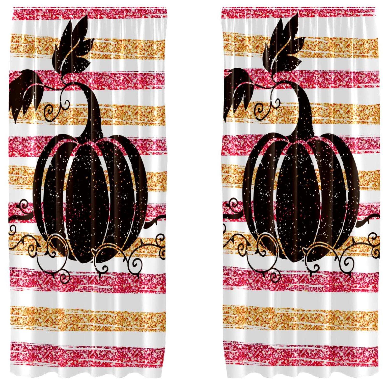 Cortinas decorativas ligeras y fáciles de colgar estilo calabaza de Halloween 55x84"