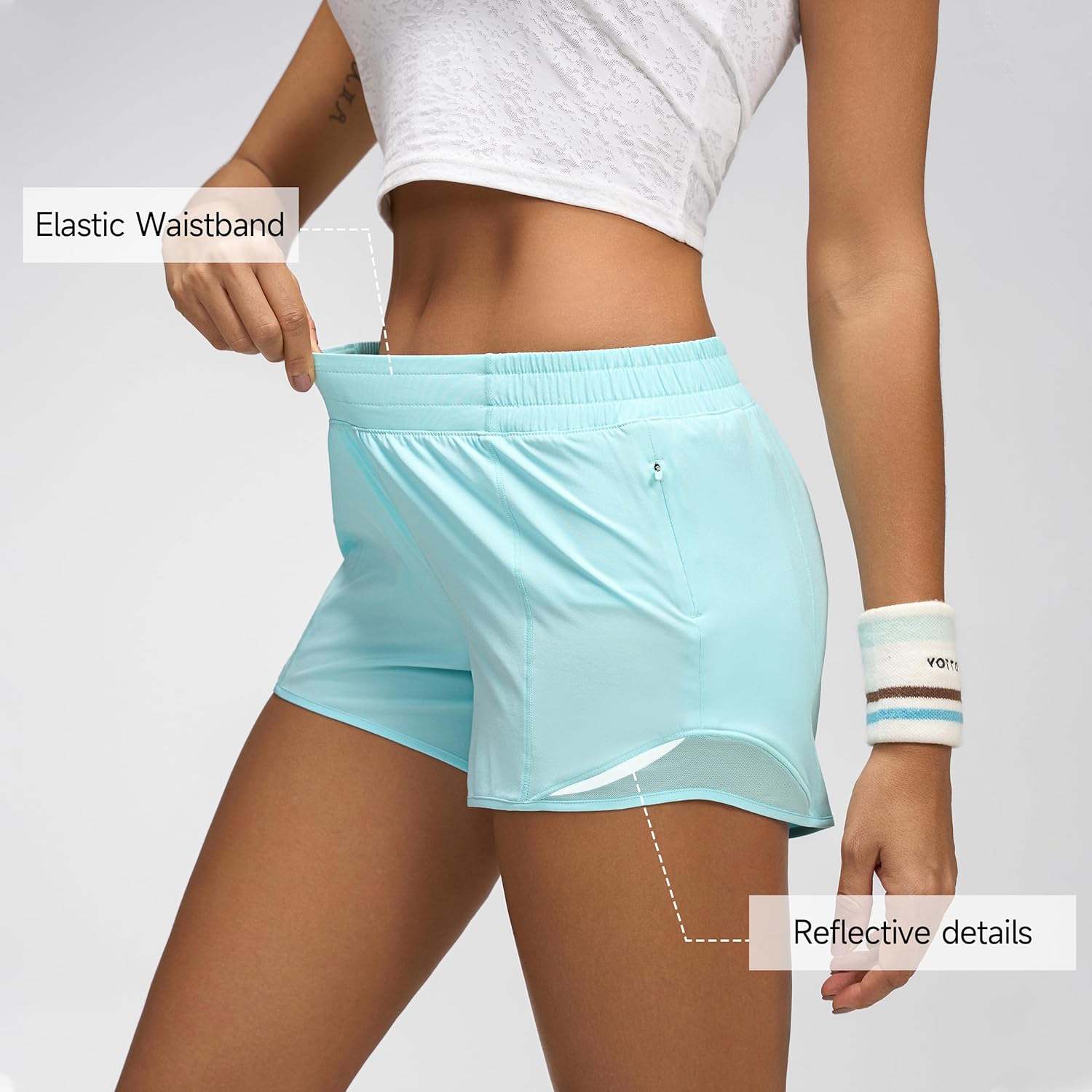 MCEDAR Women's Low Waisted Running Shorts 4" with Mesh-Lined Active Workout Quick Dry Gym Athletic Sports Short Zip Pocket - Image 5