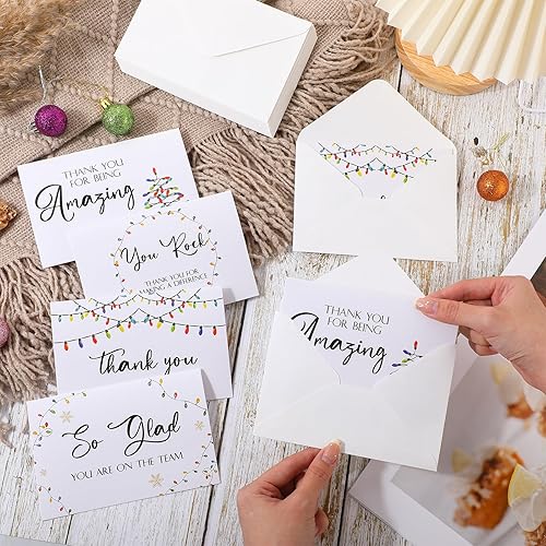 Miniatura 5 de 48 juegos de tarjetas de agradecimiento a los empleados con sobres y calcomanías, tarjetas de agradecimiento navideñas iluminadas para compañeros de