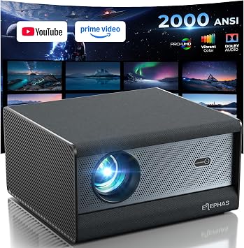ELEPHAS Smart 4K Supported Projector with WiFi & Bluetooth for Home Theater | 2000 ANSI Lumens, Compatible with Netflix/Prime Video/YouTube, Auto Focus & Keystone, Dust-Proof Sealed, Dolby Audio