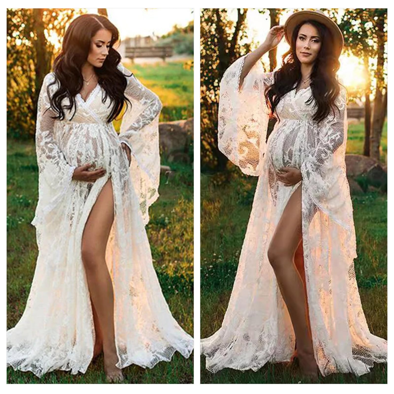 Abito premaman in pizzo con scollo a V e design a vita alta in poliestere traspirante, perfetto per feste e uso quotidiano in pizzo scollo a V traspirante servizio fotografico casual