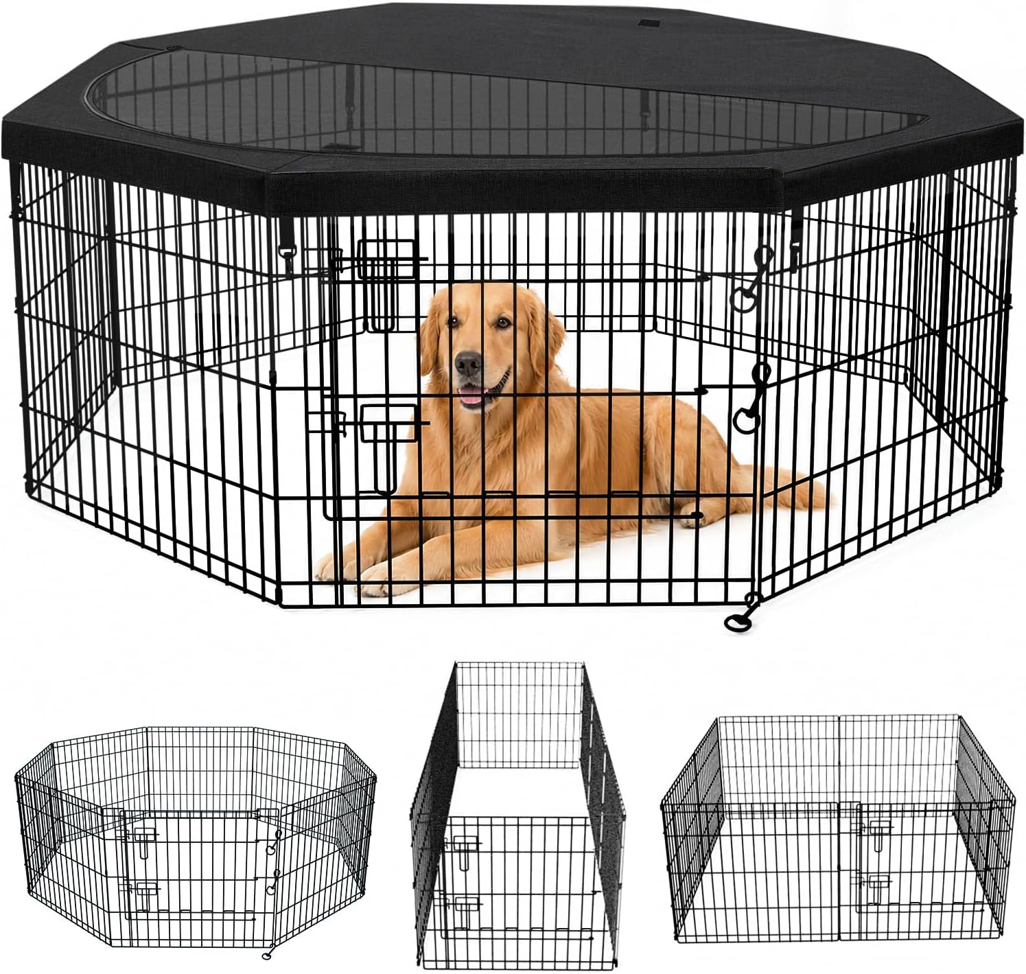  Foldable Metal Dog Exercise Pen/Pet Puppy Playpen Kennels Yard Fence Indoor/Outdoor 8 Panel 24" W x 24" H with Bottom Pad (with Bottom pad, 8 Panels 24" H)