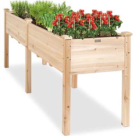 Best Choice Products 72x23x30in Raised Garden Bed, Elevated Wood Planter Box Stand for Backyard, Patio, Balcony w/Divider Panel, 6 Legs, 300lb Capacity - Natural